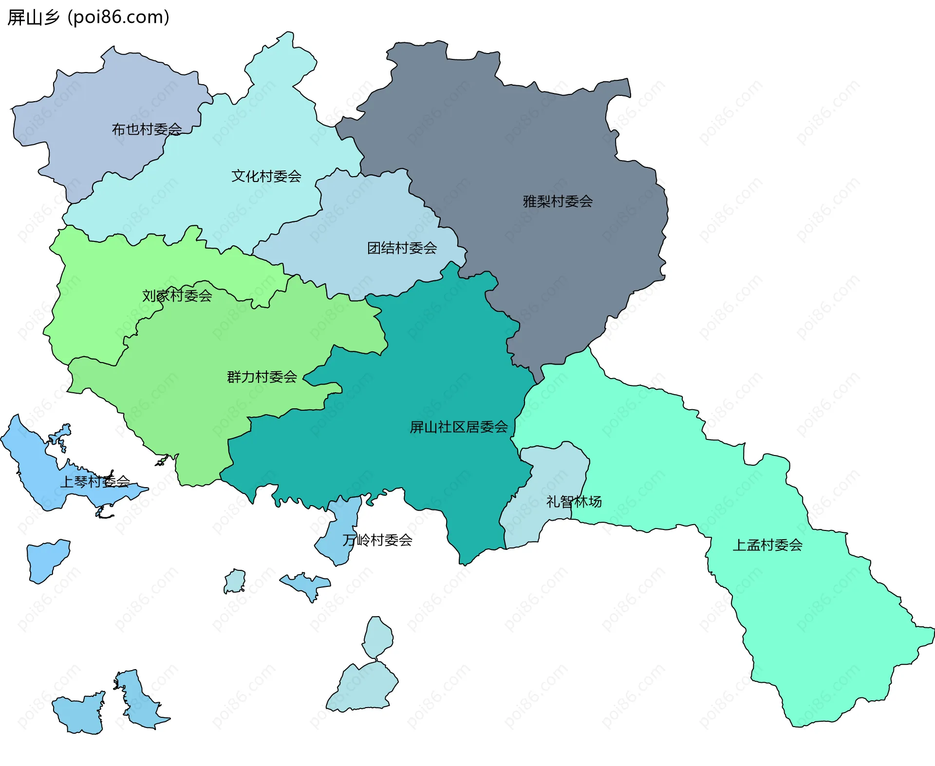 屏山乡边界地图(五级行政区划)