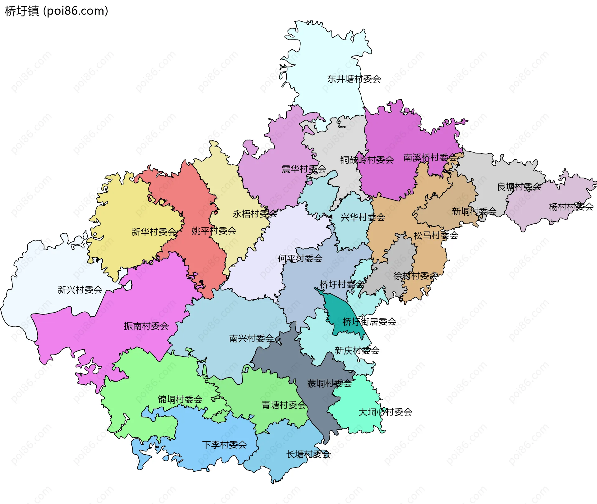 桥圩镇边界地图(五级行政区划)