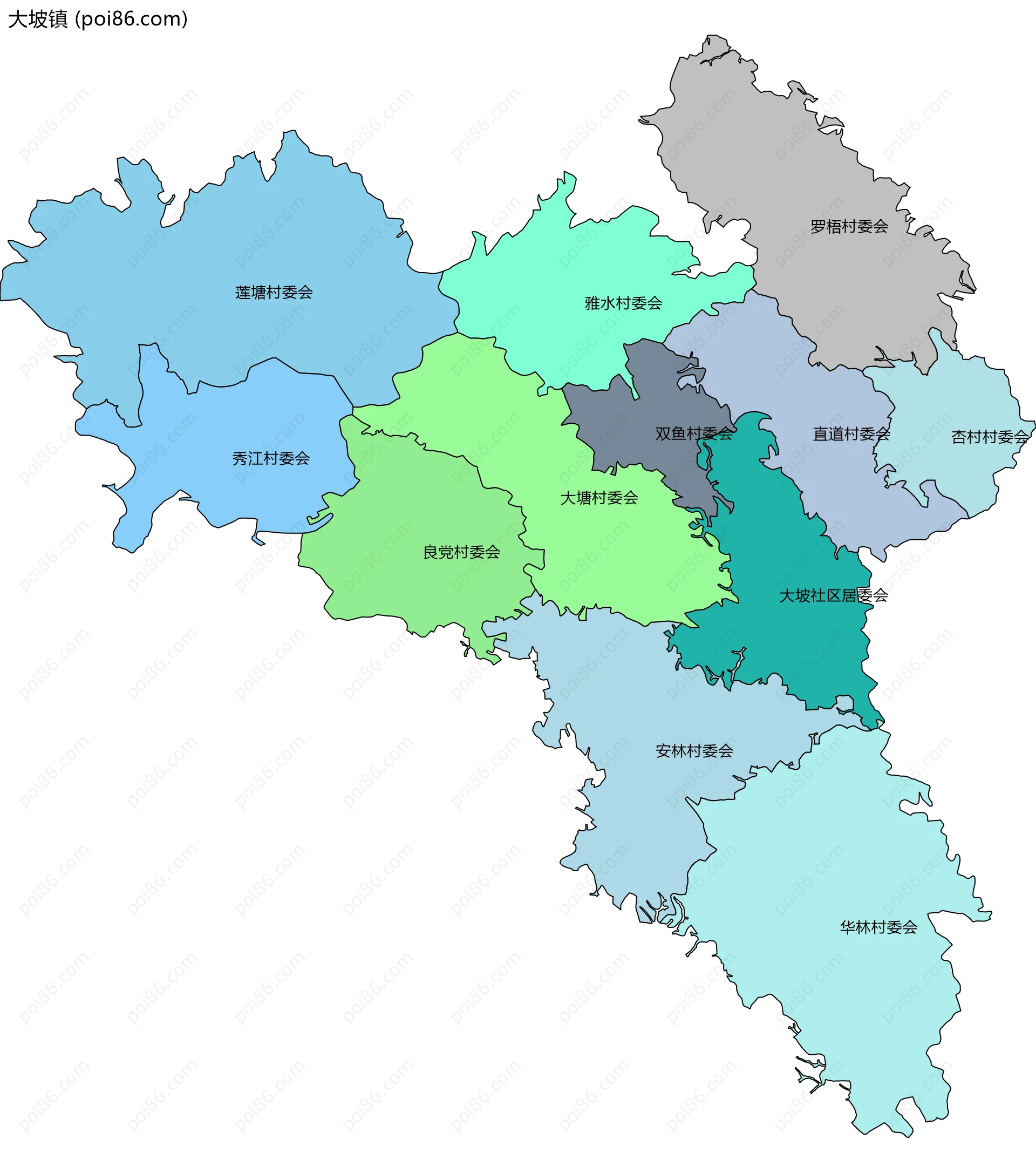 大坡镇边界地图(五级行政区划)