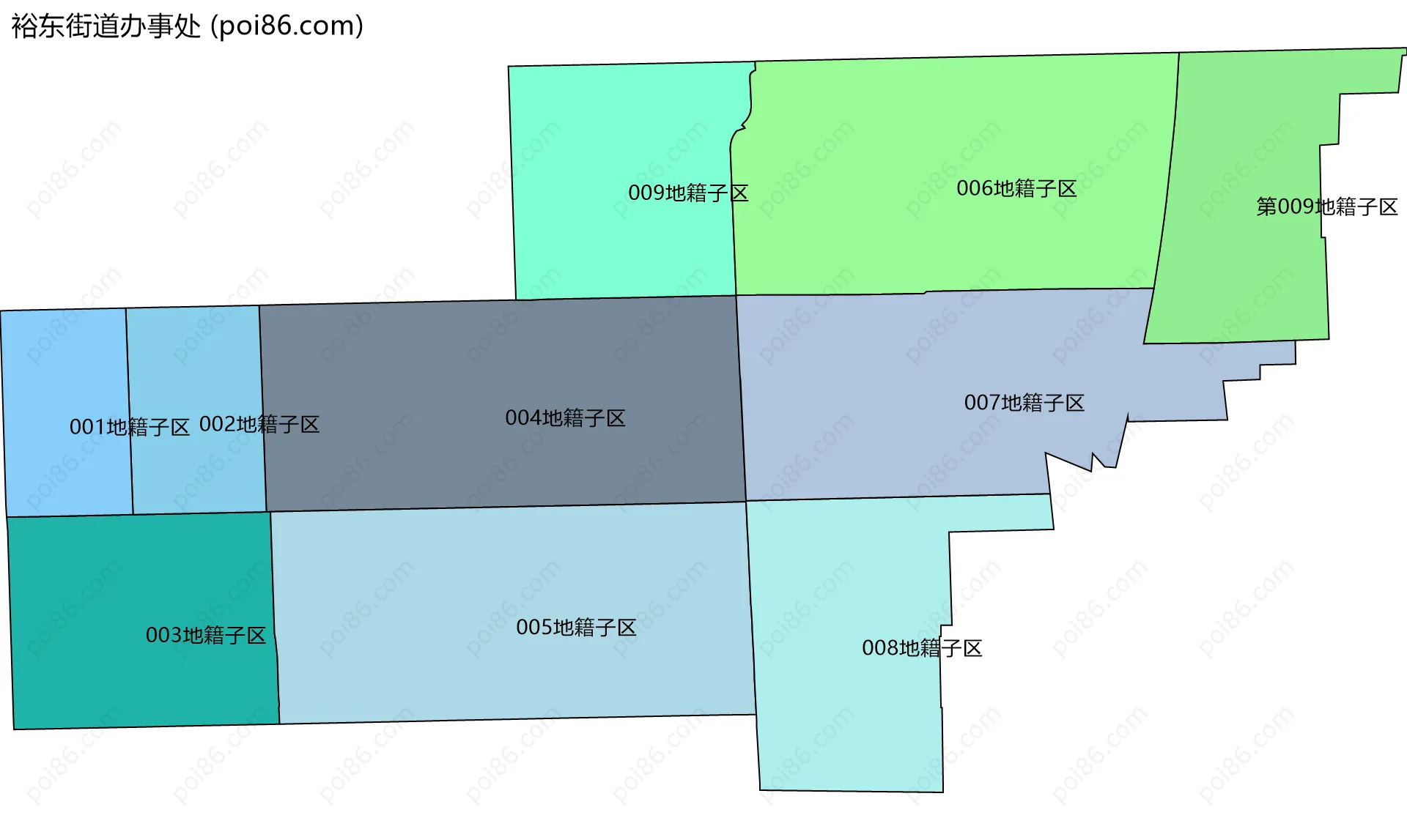 裕东街道办事处边界地图(五级行政区划)