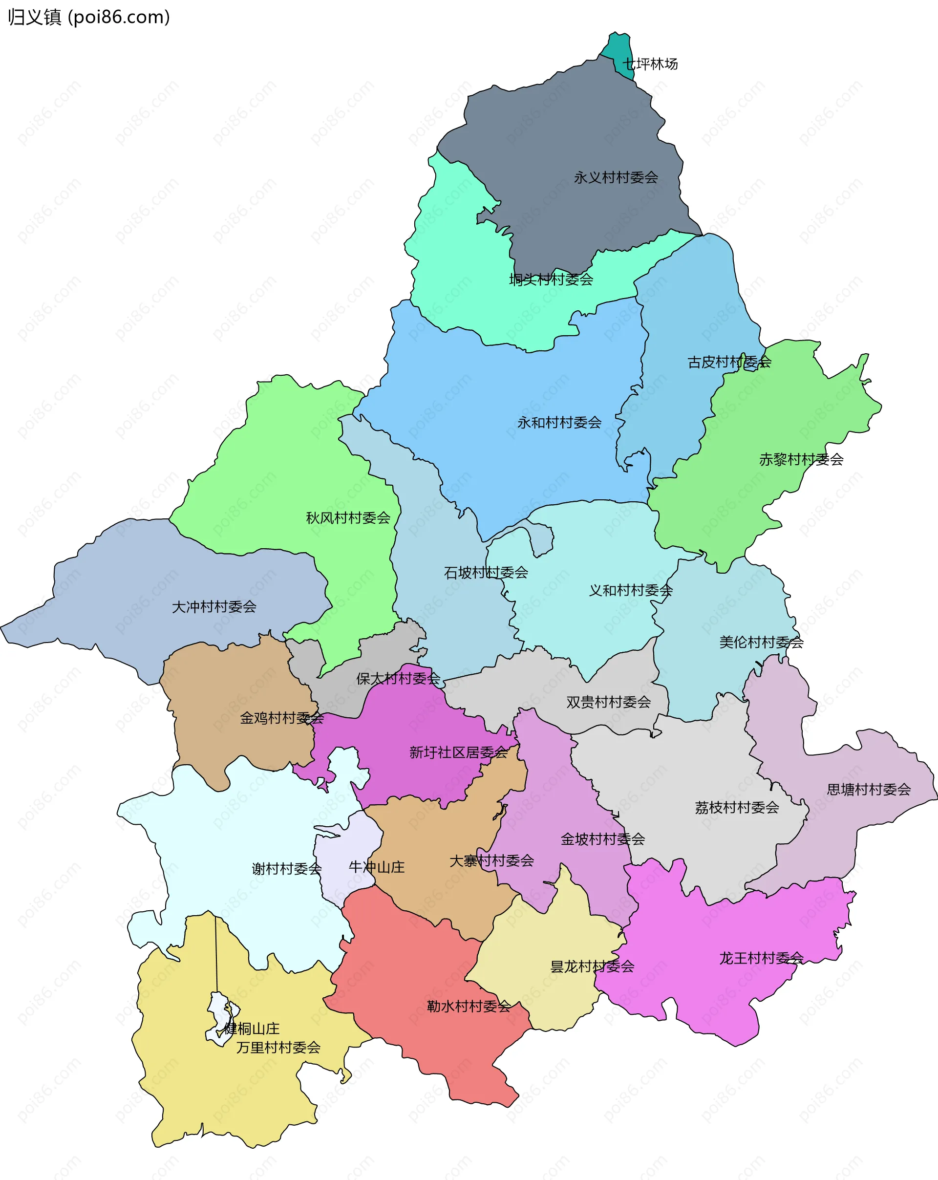 归义镇边界地图(五级行政区划)