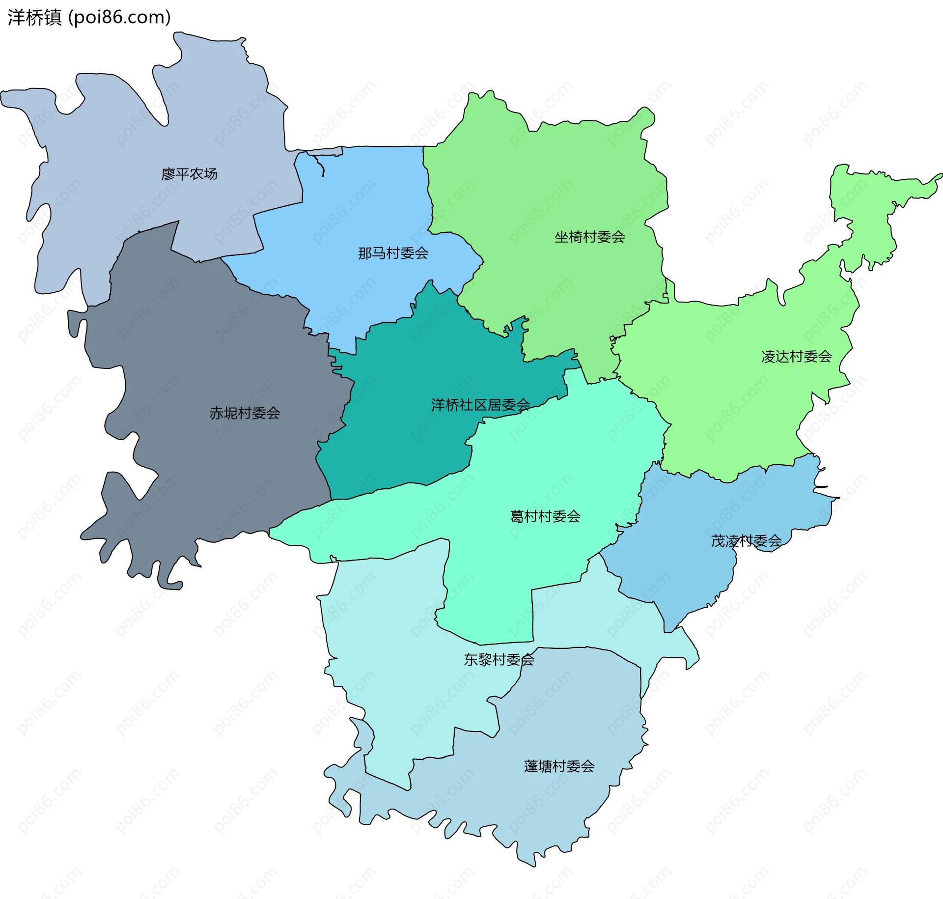洋桥镇边界地图(五级行政区划)