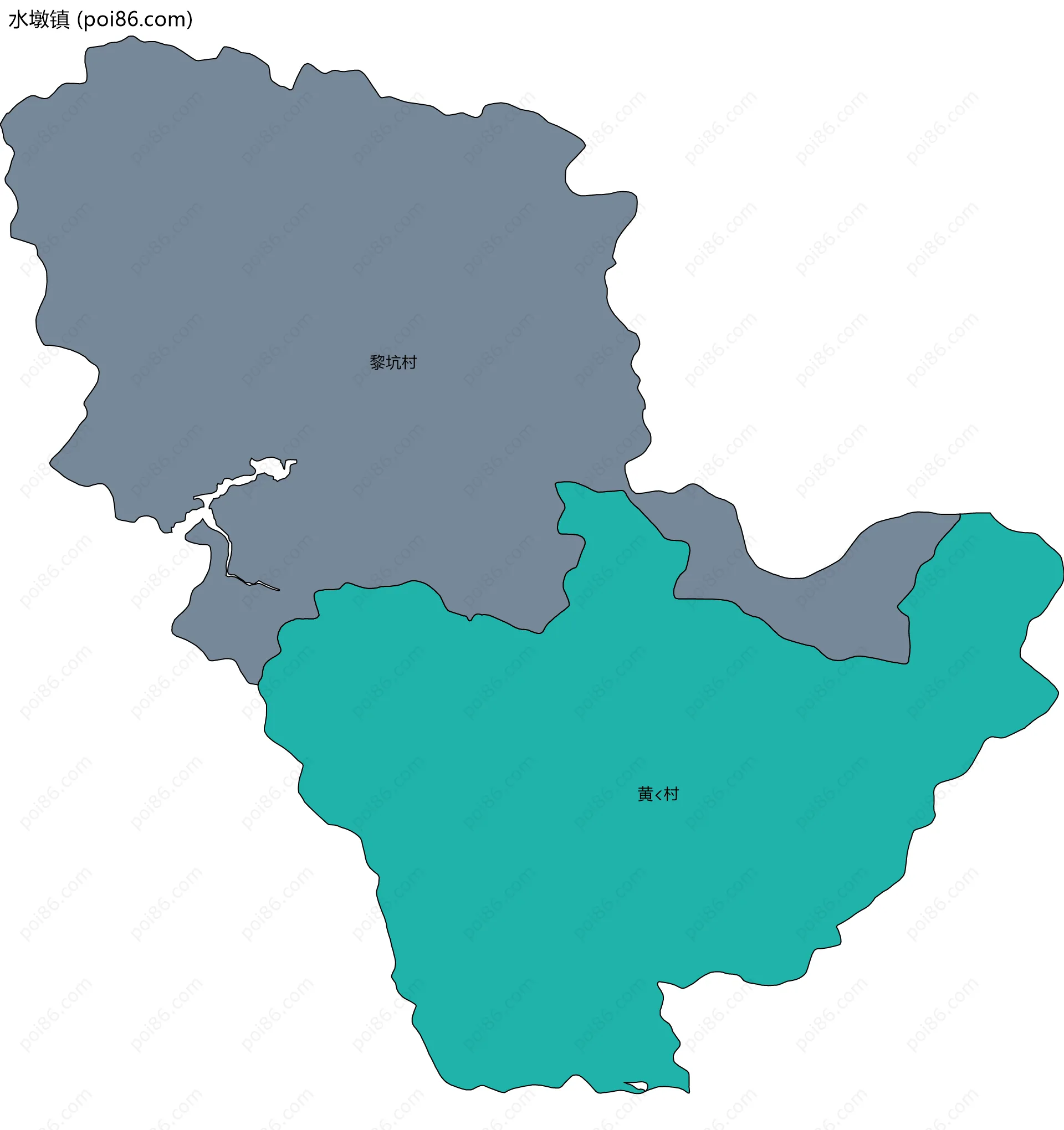 水墩镇边界地图(五级行政区划)