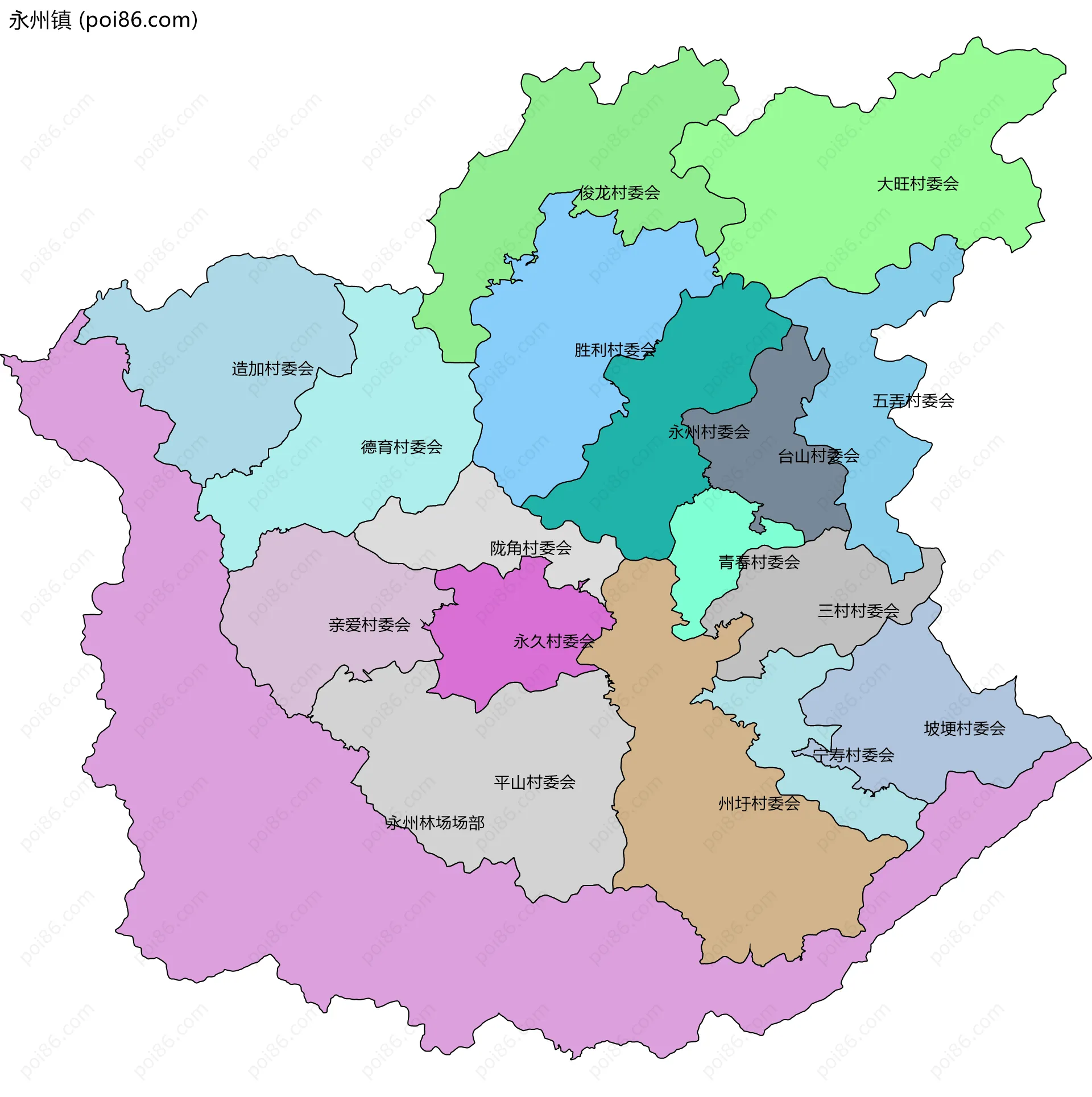 永州镇边界地图(五级行政区划)