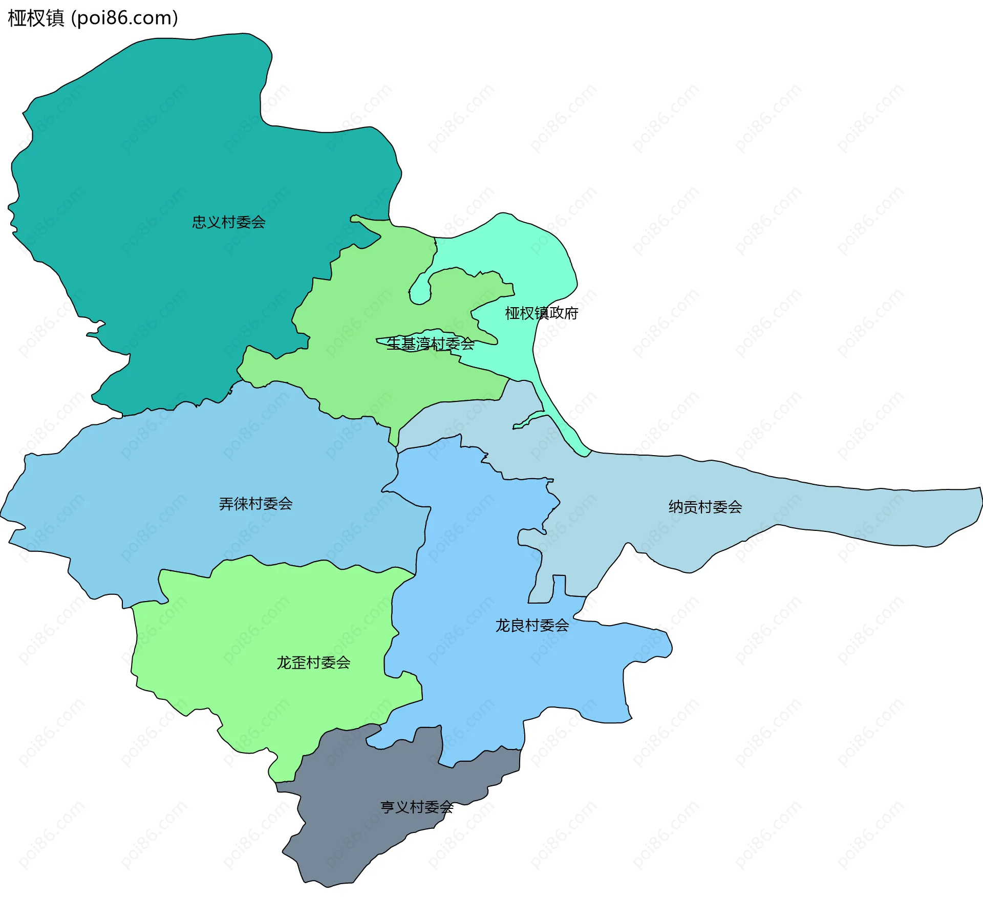 桠杈镇边界地图(五级行政区划)