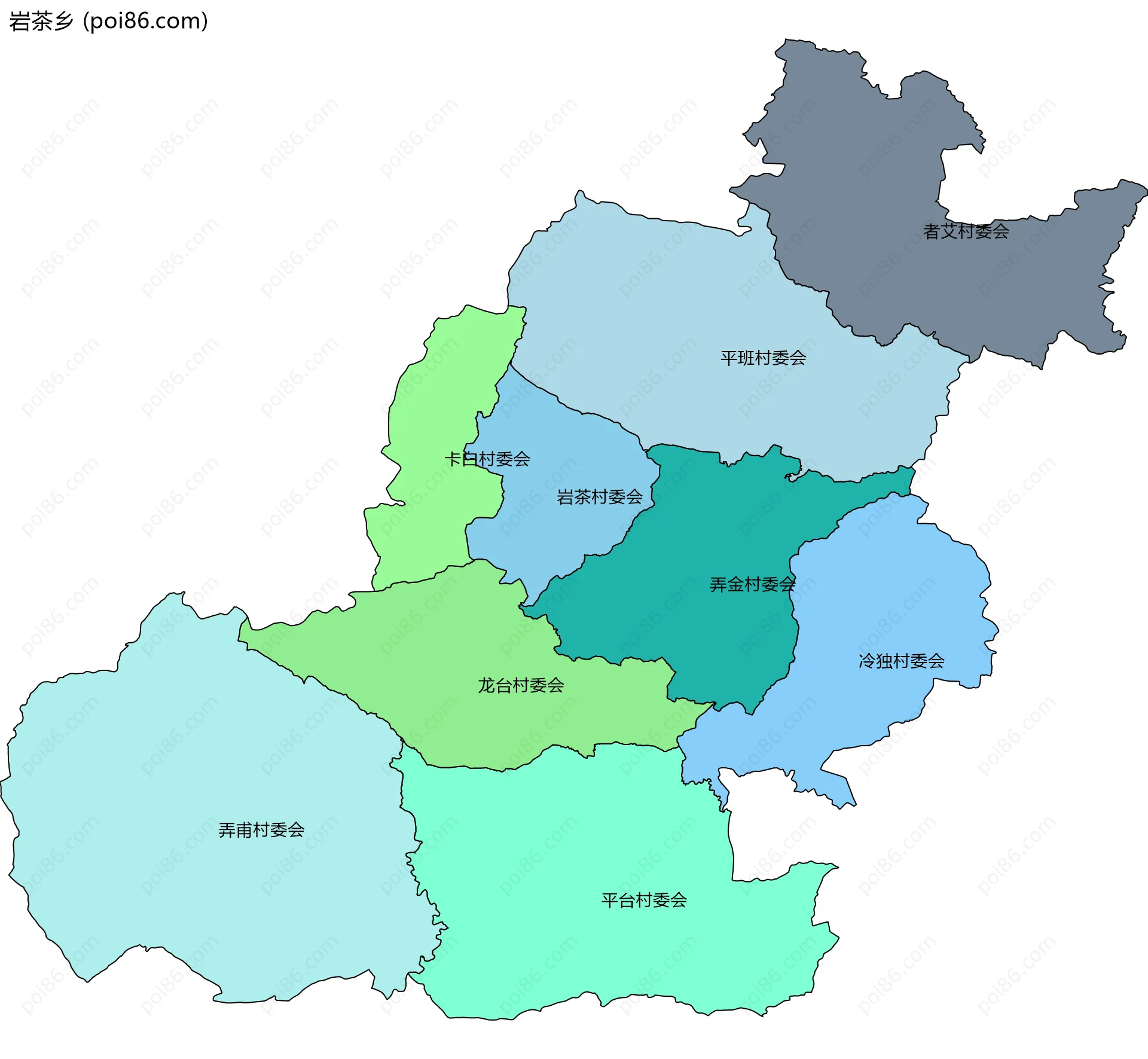 岩茶乡边界地图(五级行政区划)