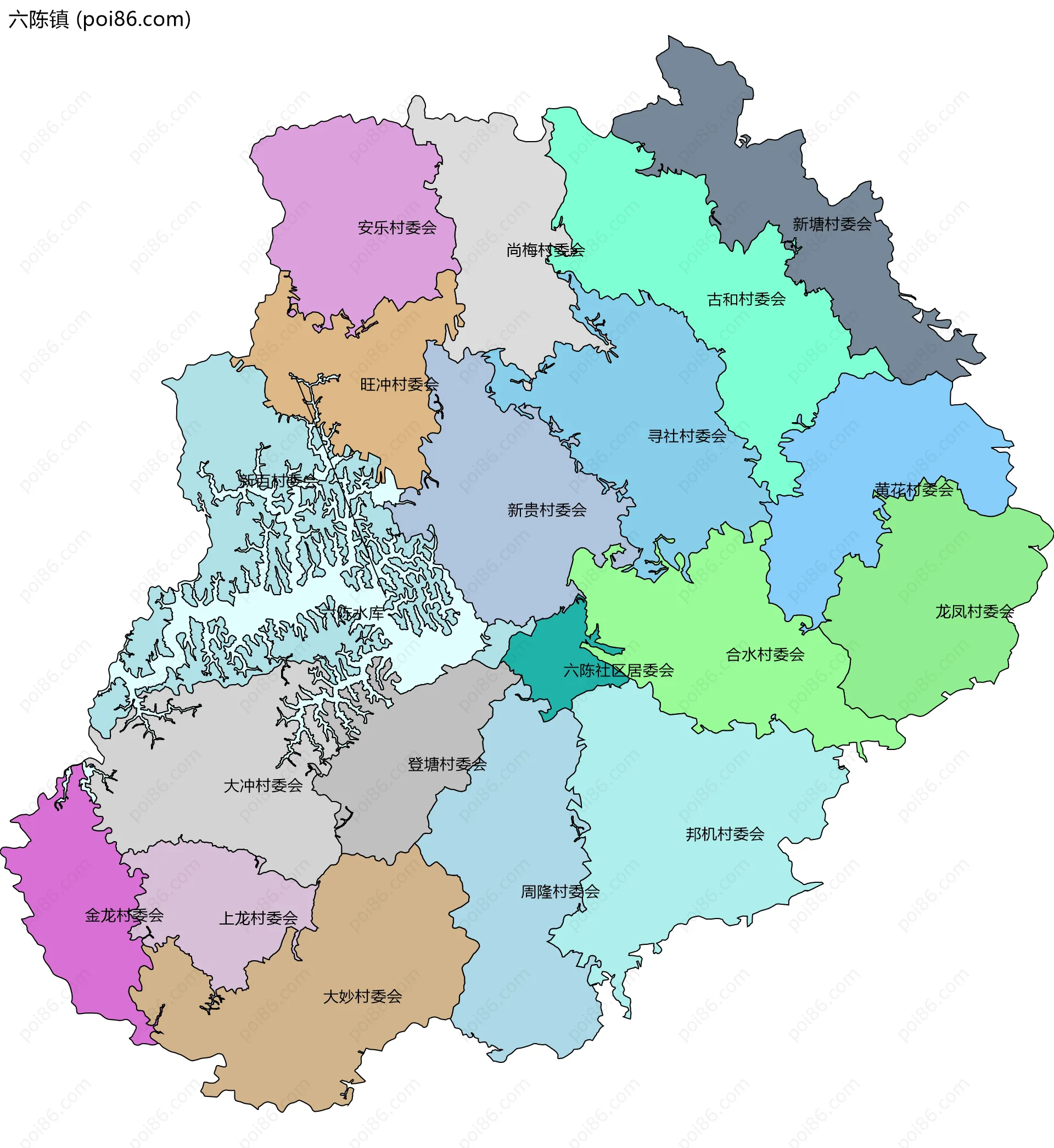 六陈镇边界地图(五级行政区划)