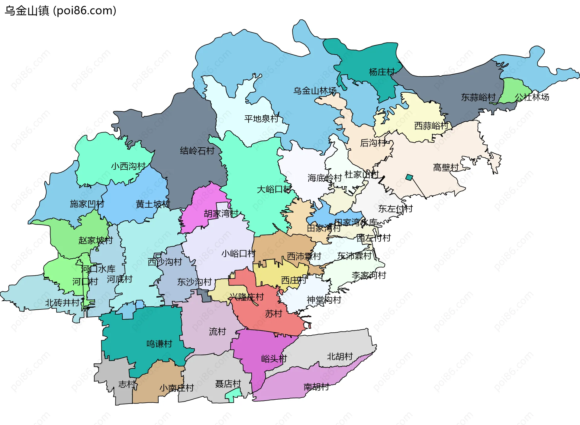 乌金山镇边界地图(五级行政区划)