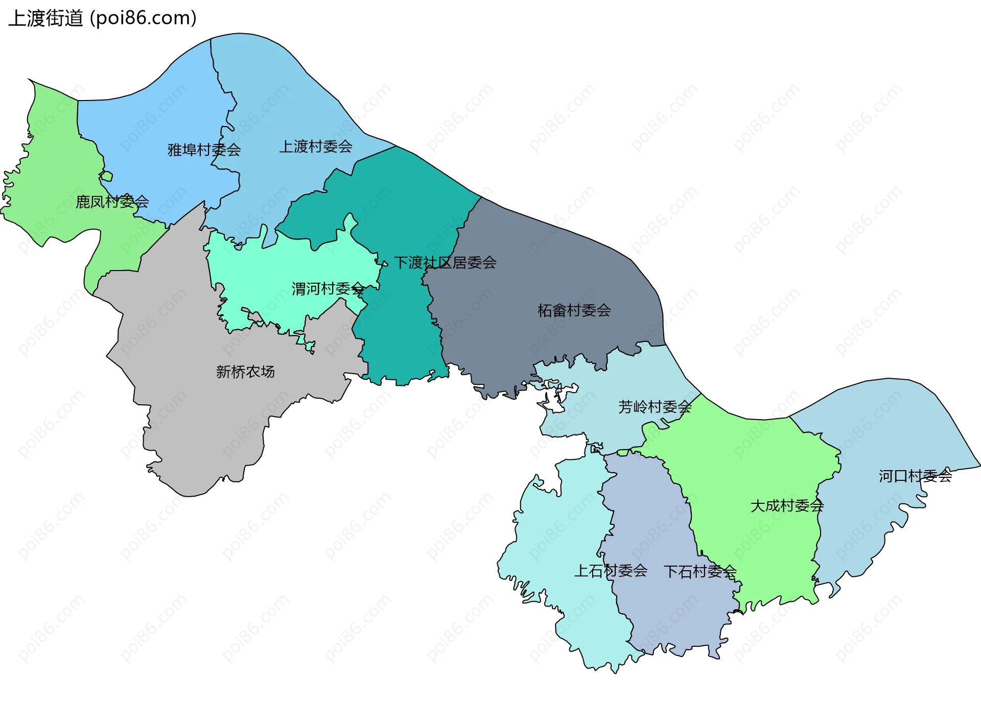 上渡街道边界地图(五级行政区划)