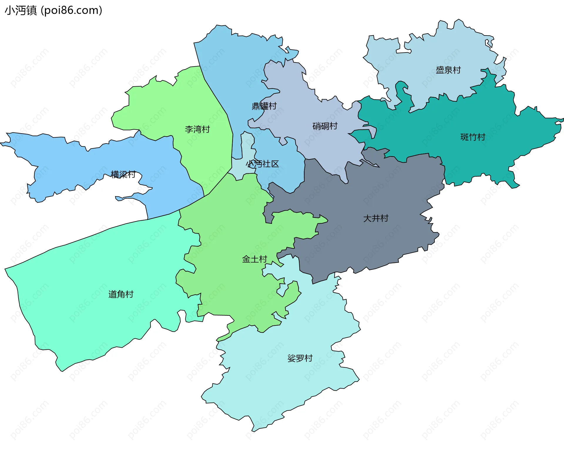 小沔镇边界地图(五级行政区划)