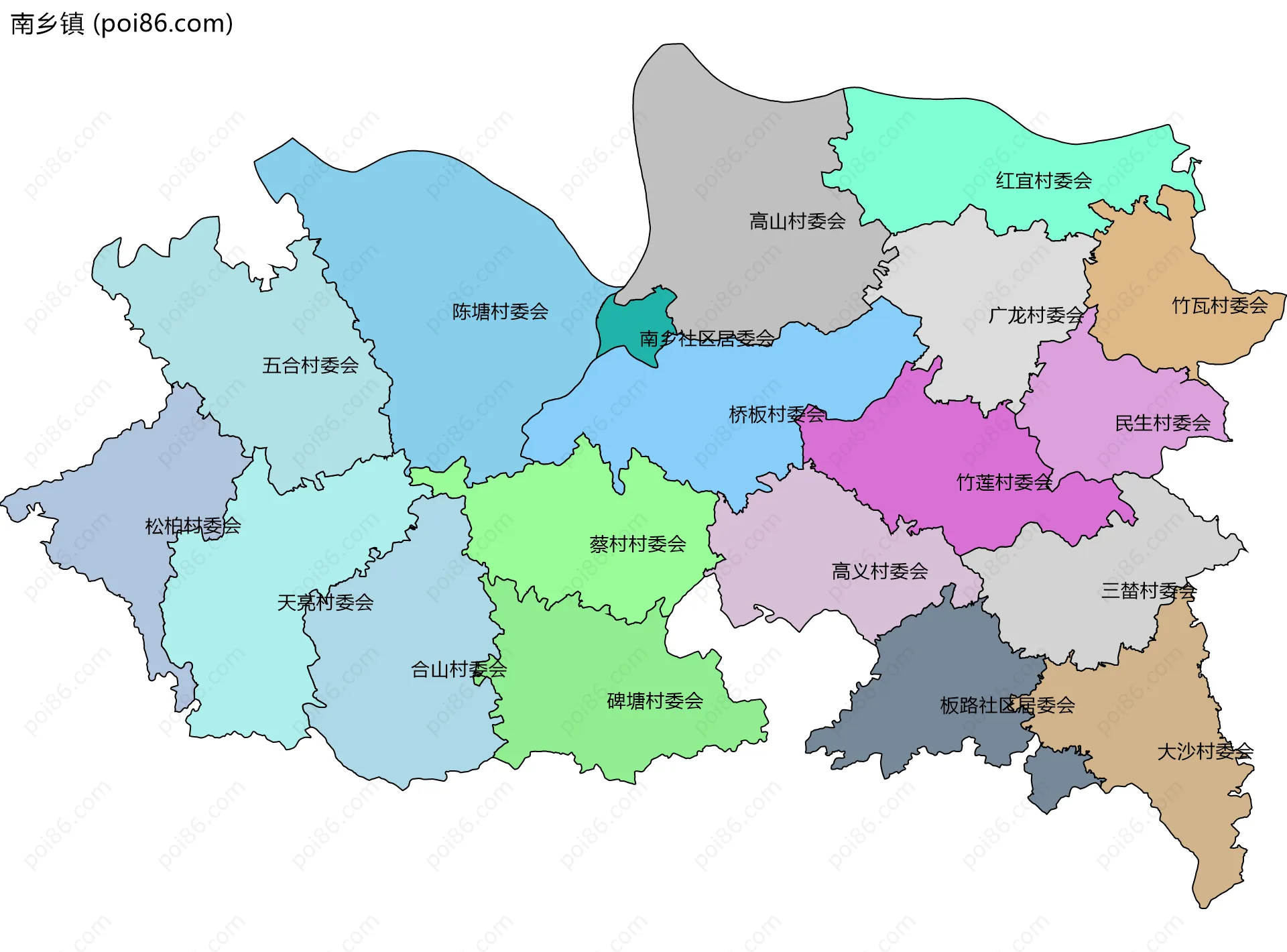 南乡镇边界地图(五级行政区划)