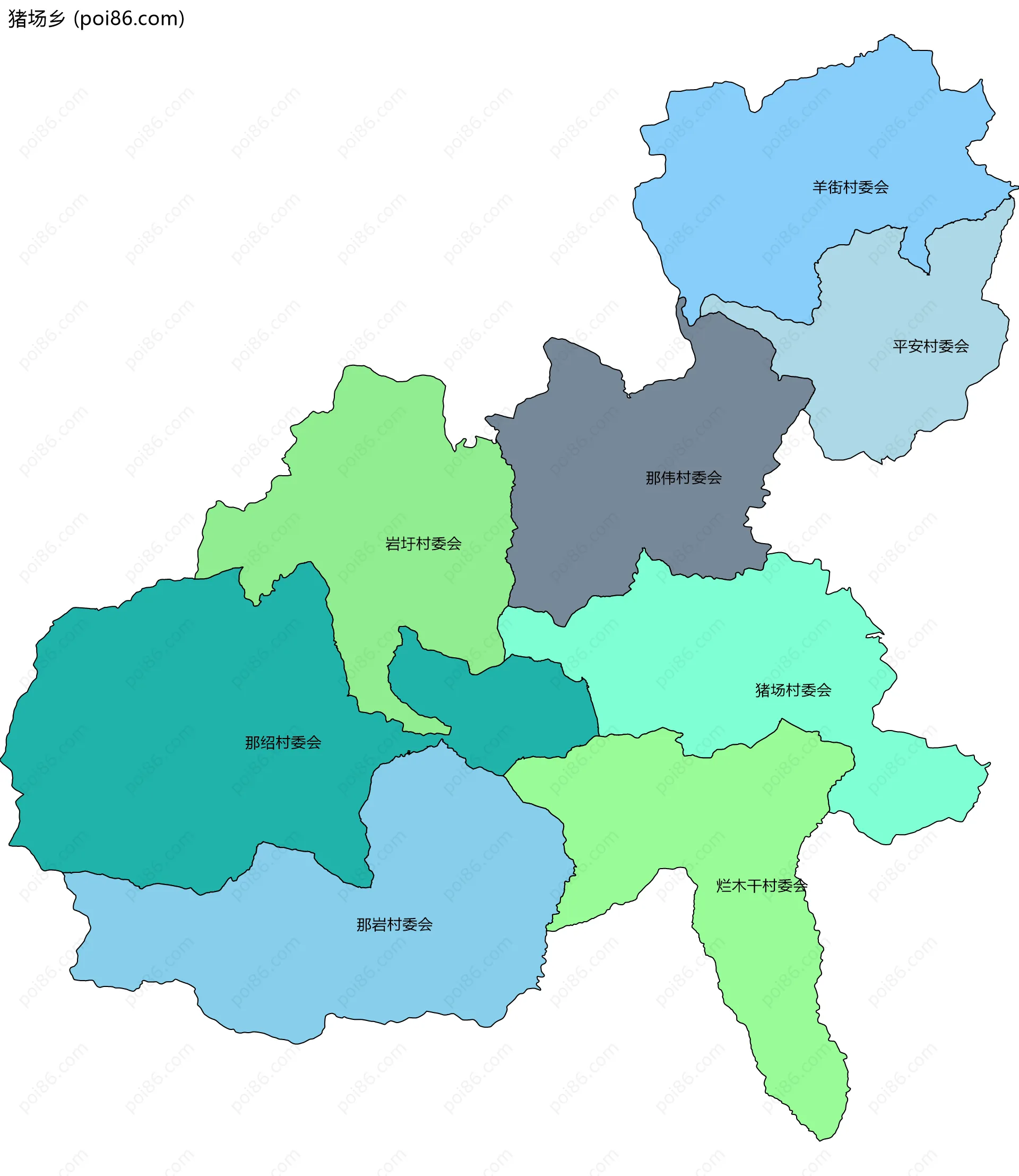 猪场乡边界地图(五级行政区划)