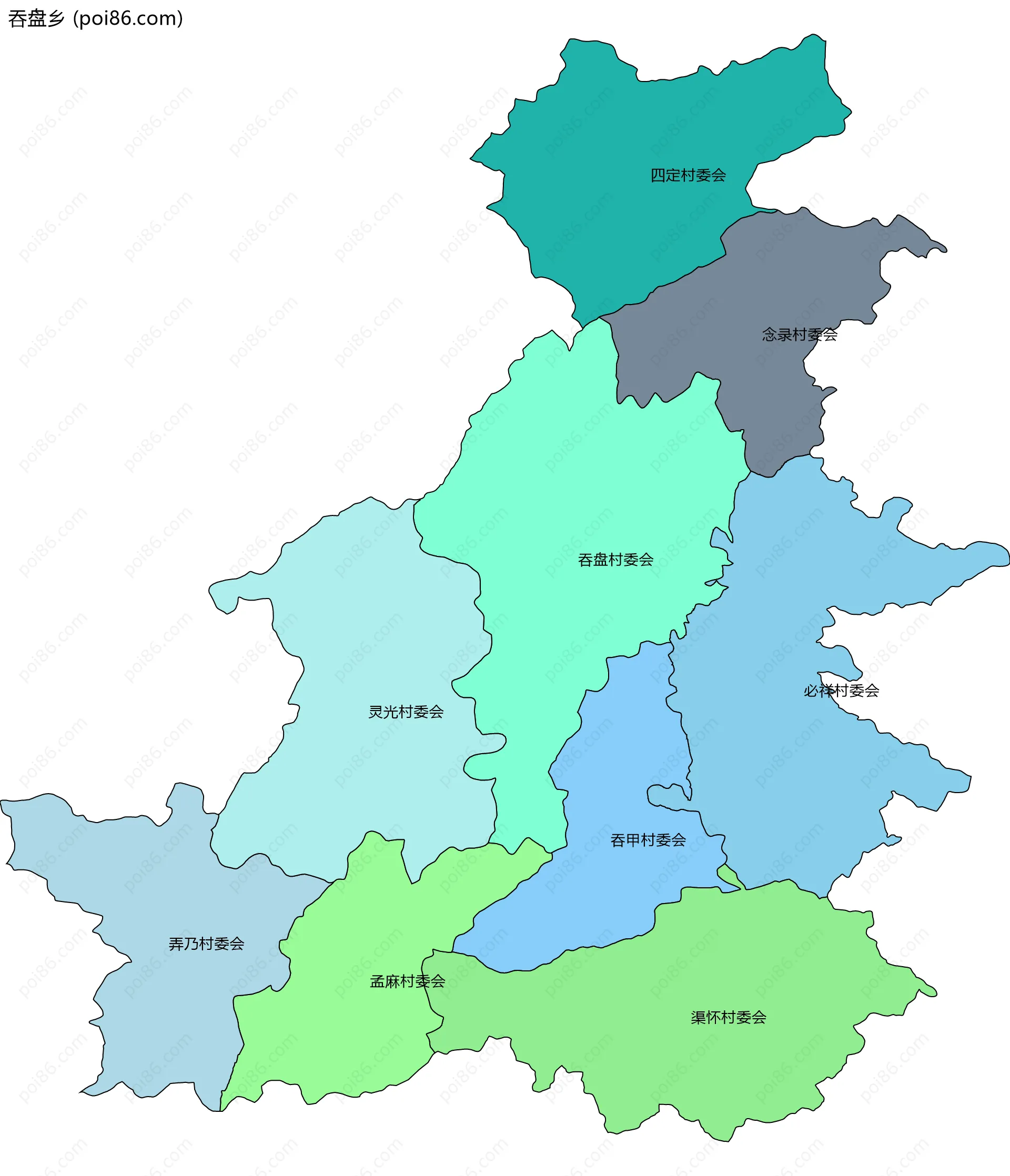 吞盘乡边界地图(五级行政区划)