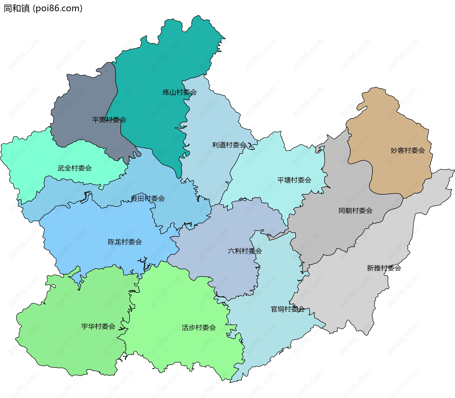 同和镇边界地图(五级行政区划)