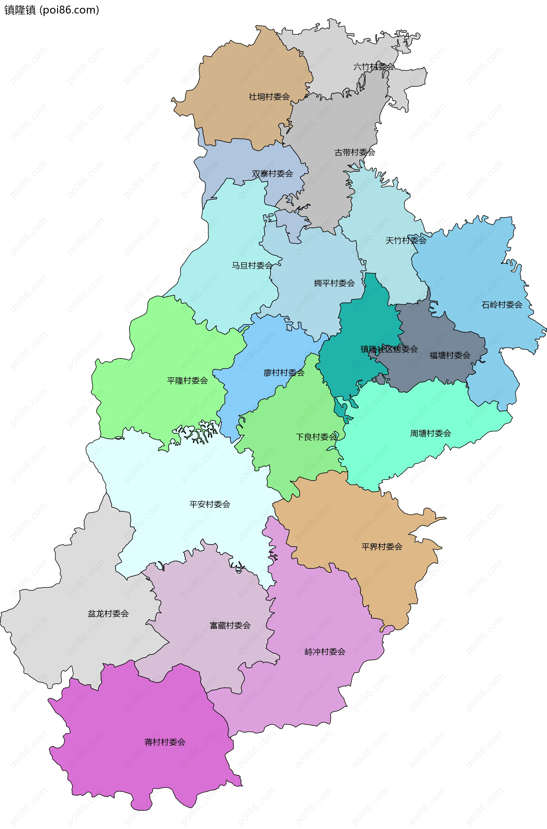 镇隆镇边界地图(五级行政区划)