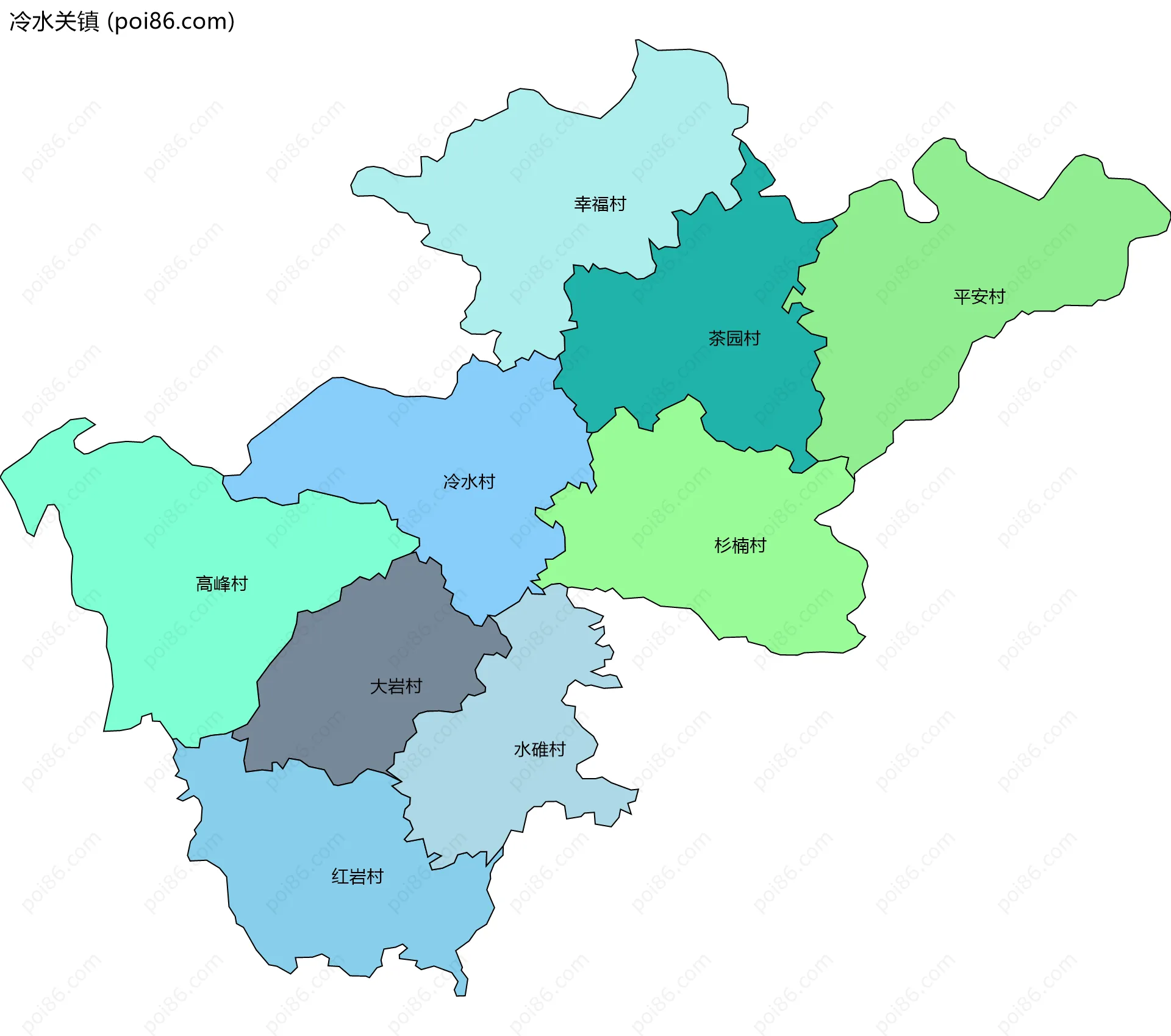 冷水关镇边界地图(五级行政区划)