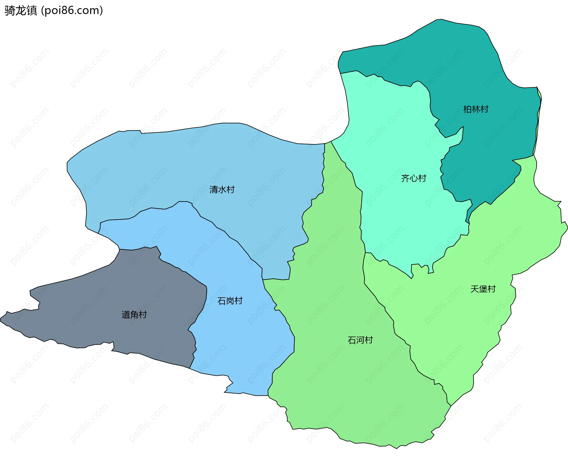 骑龙镇边界地图(五级行政区划)