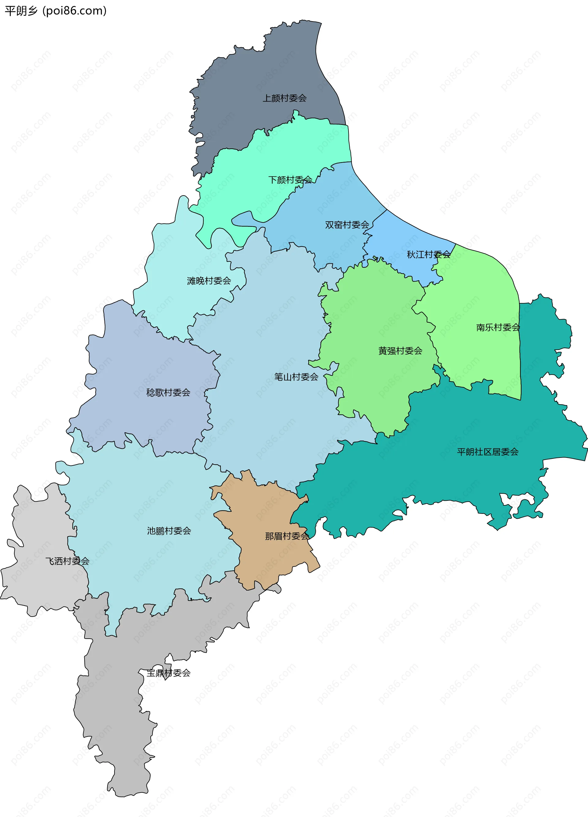 平朗乡边界地图(五级行政区划)