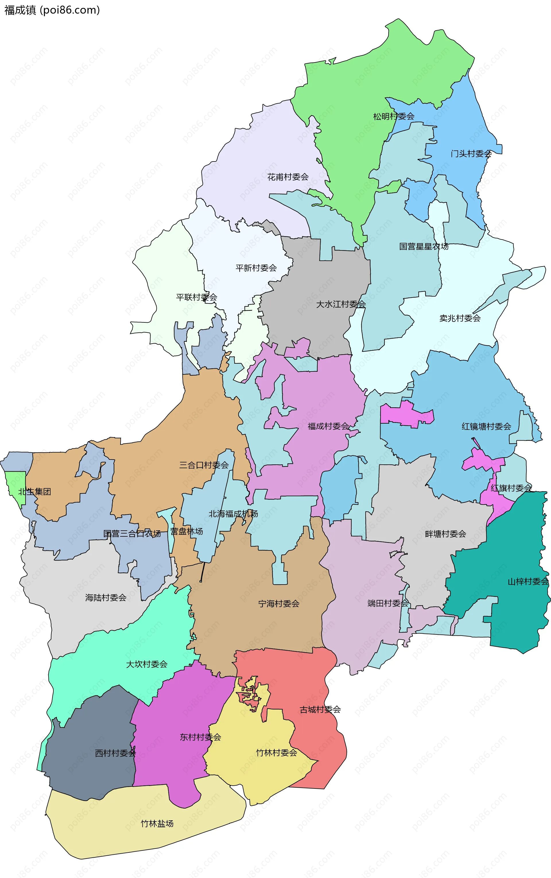 福成镇边界地图(五级行政区划)