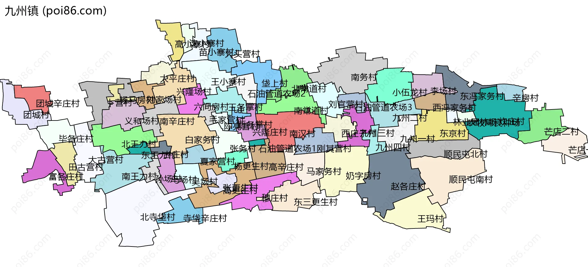 九州镇边界地图(五级行政区划)