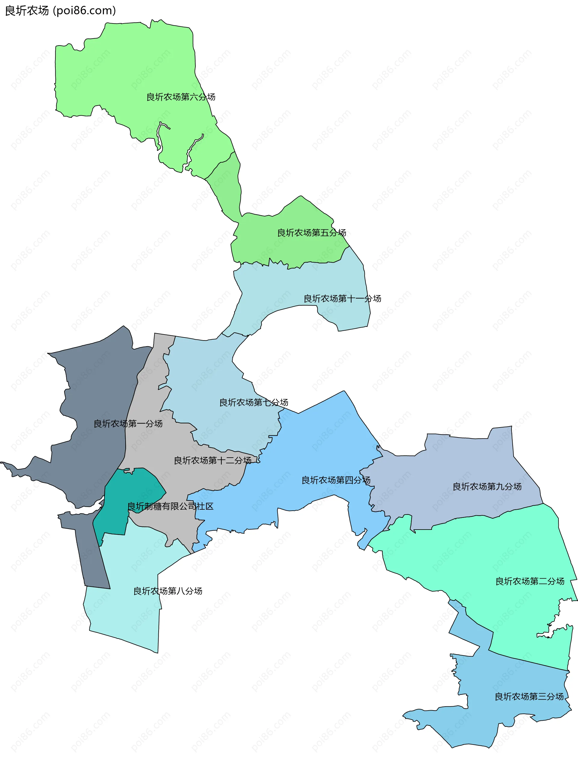 良圻农场边界地图(五级行政区划)