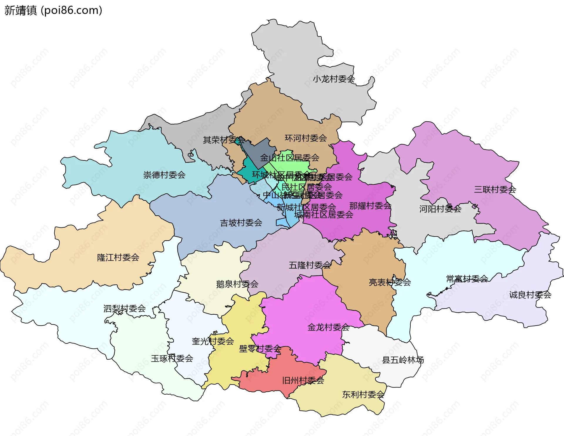 新靖镇边界地图(五级行政区划)