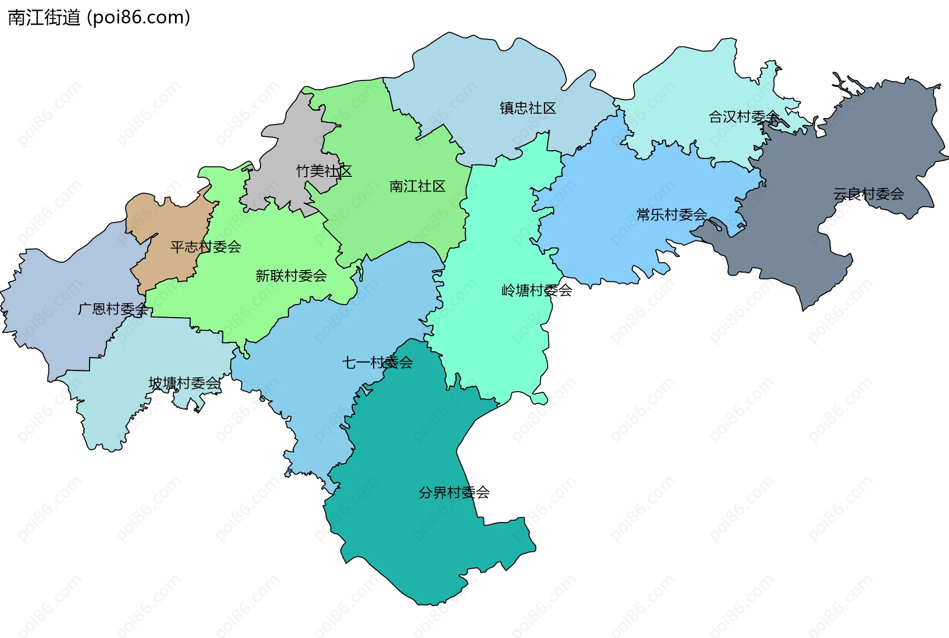 南江街道边界地图(五级行政区划)