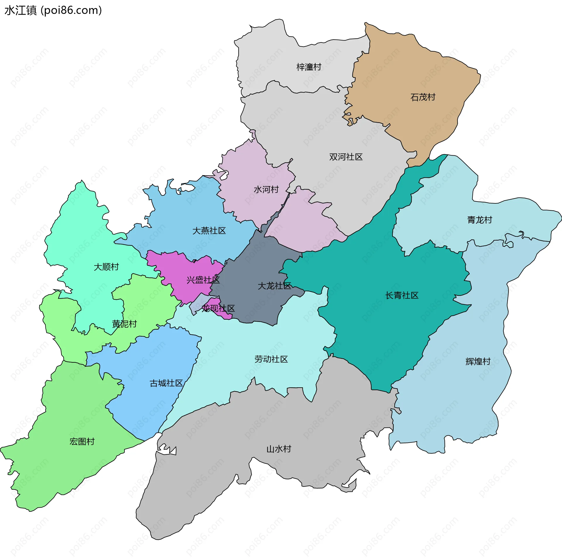 水江镇边界地图(五级行政区划)