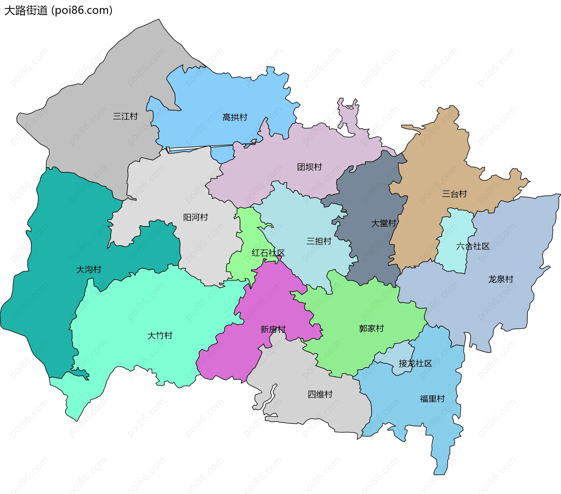 大路街道边界地图(五级行政区划)