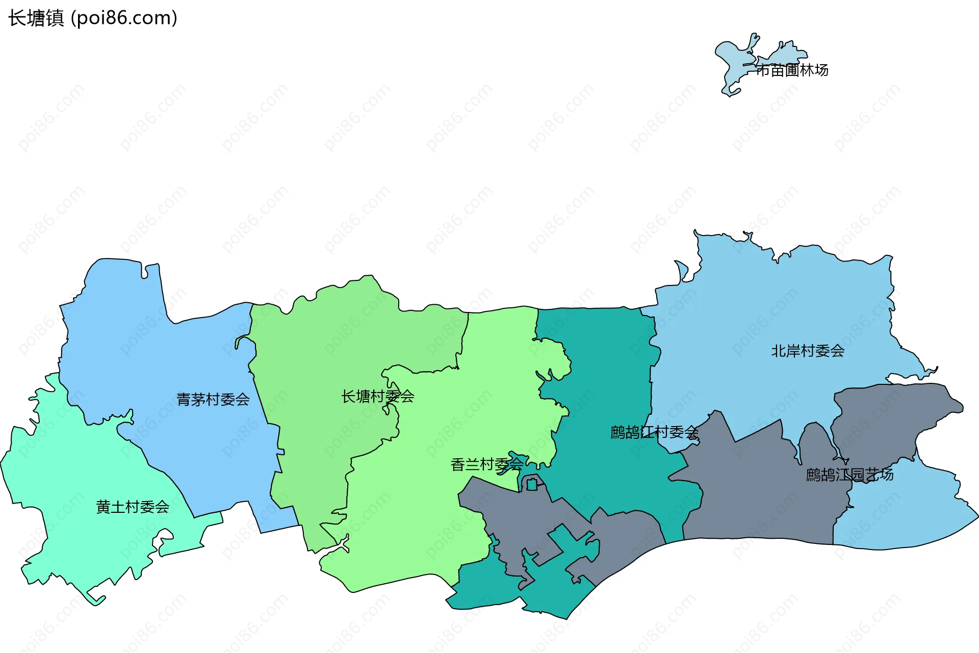 长塘镇边界地图(五级行政区划)