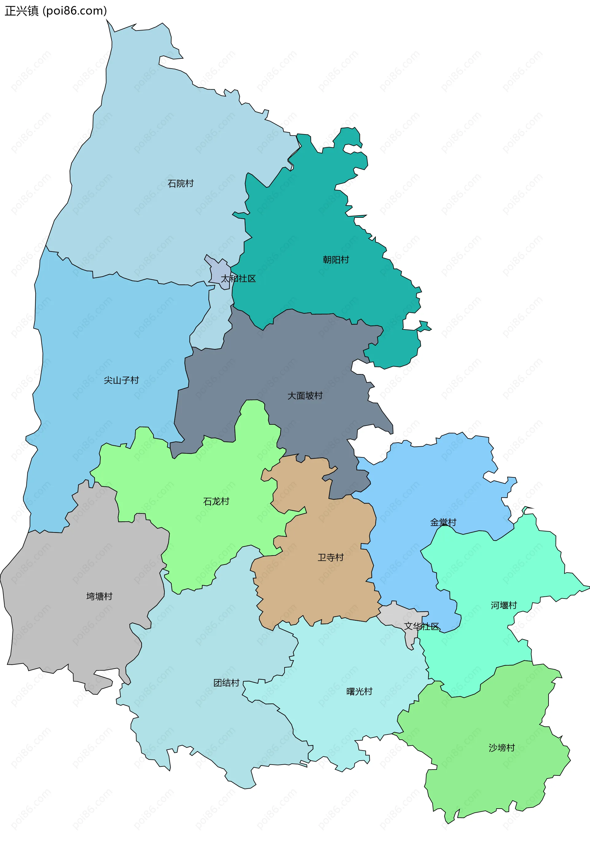 正兴镇边界地图(五级行政区划)