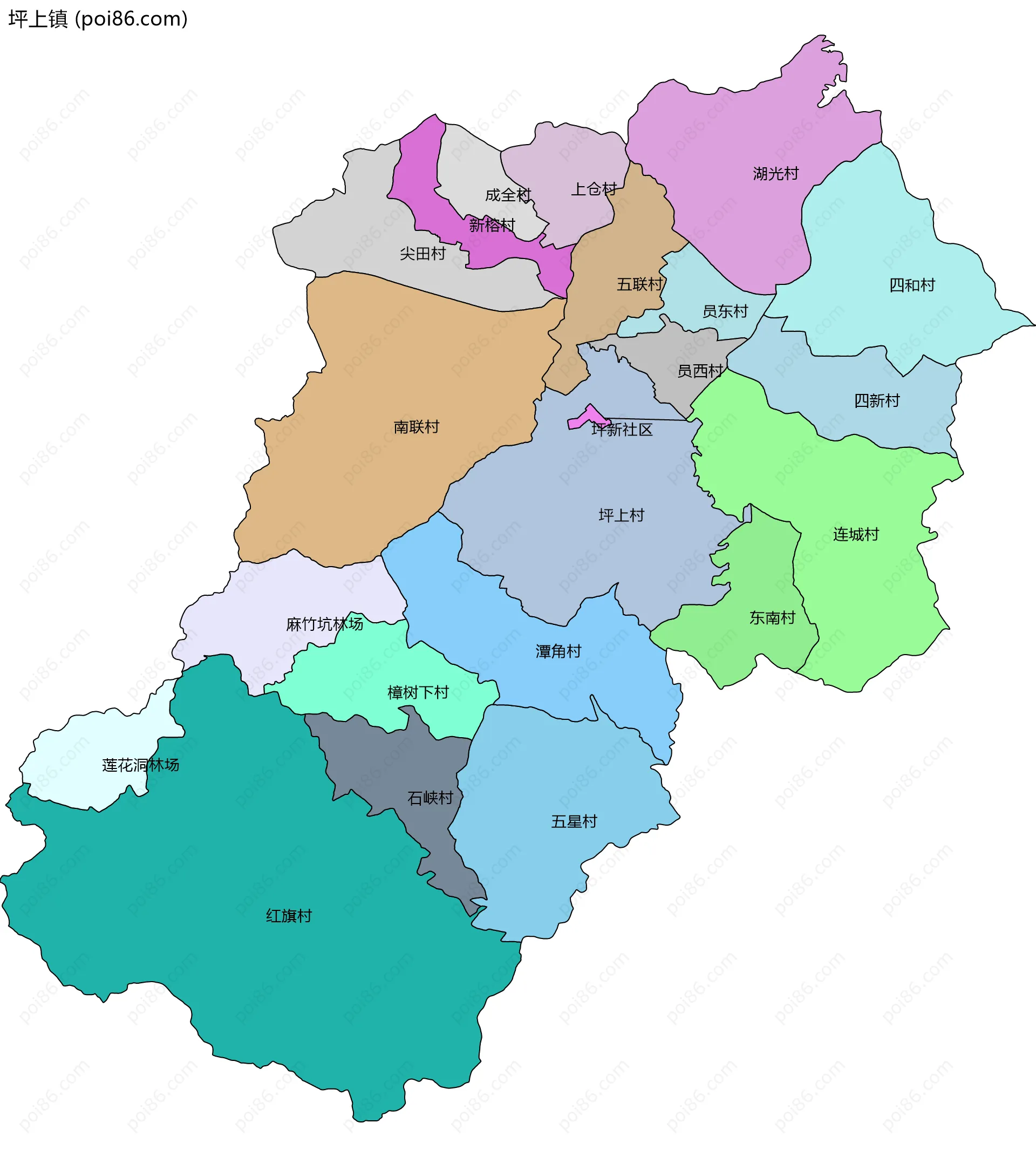 坪上镇边界地图(五级行政区划)