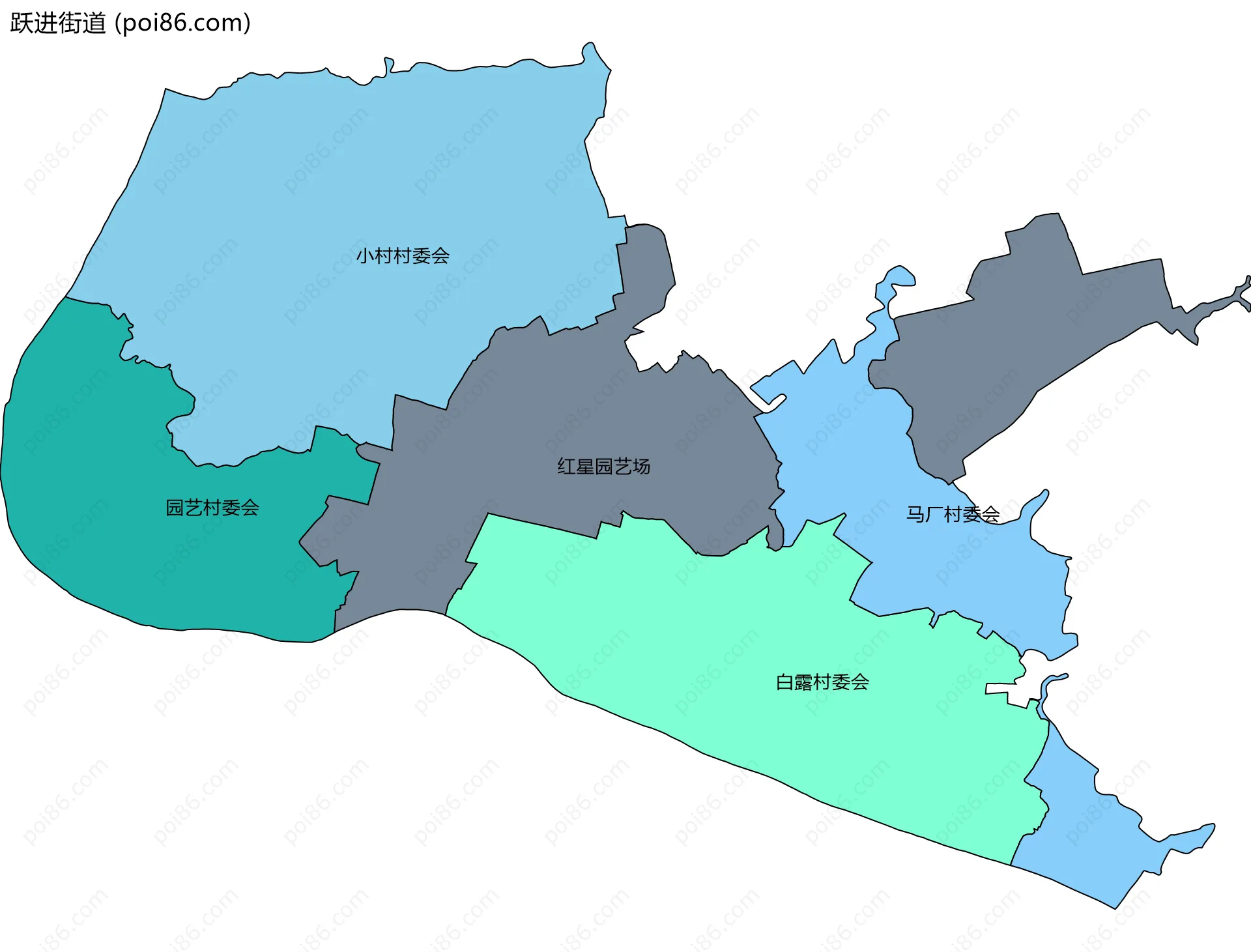 跃进街道边界地图(五级行政区划)