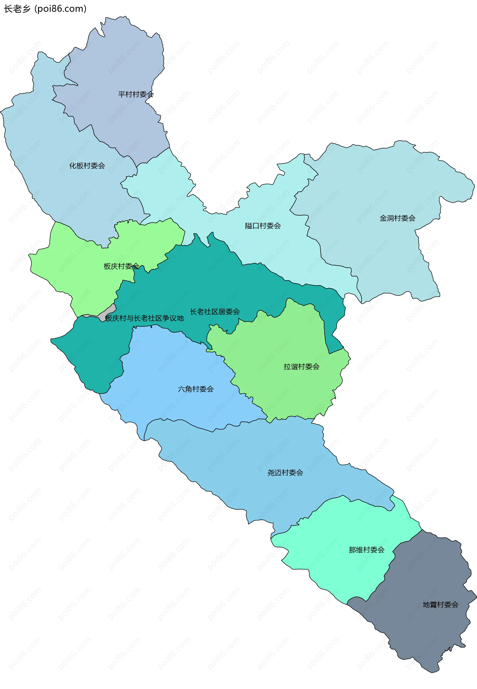 长老乡边界地图(五级行政区划)