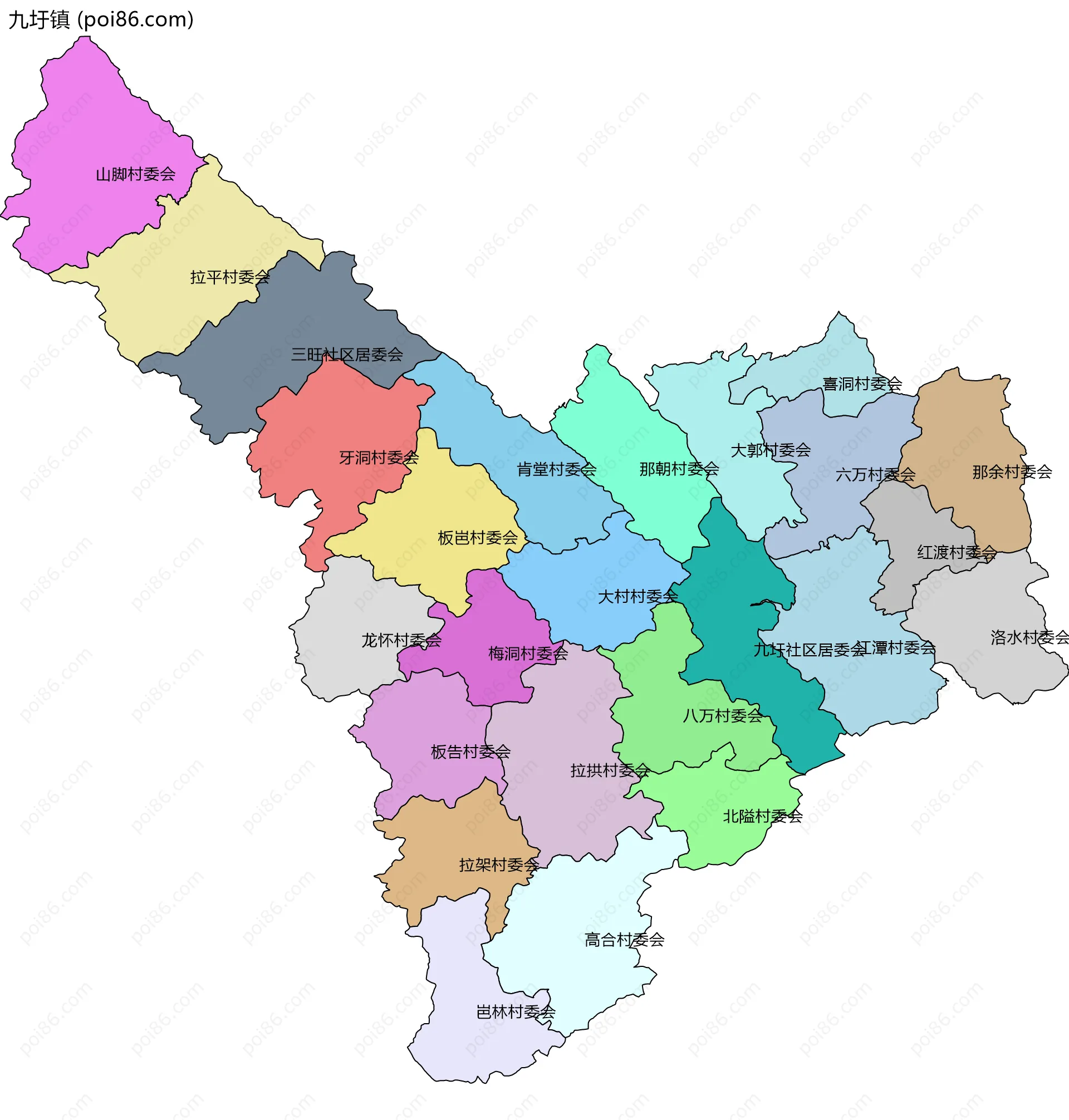 九圩镇边界地图(五级行政区划)