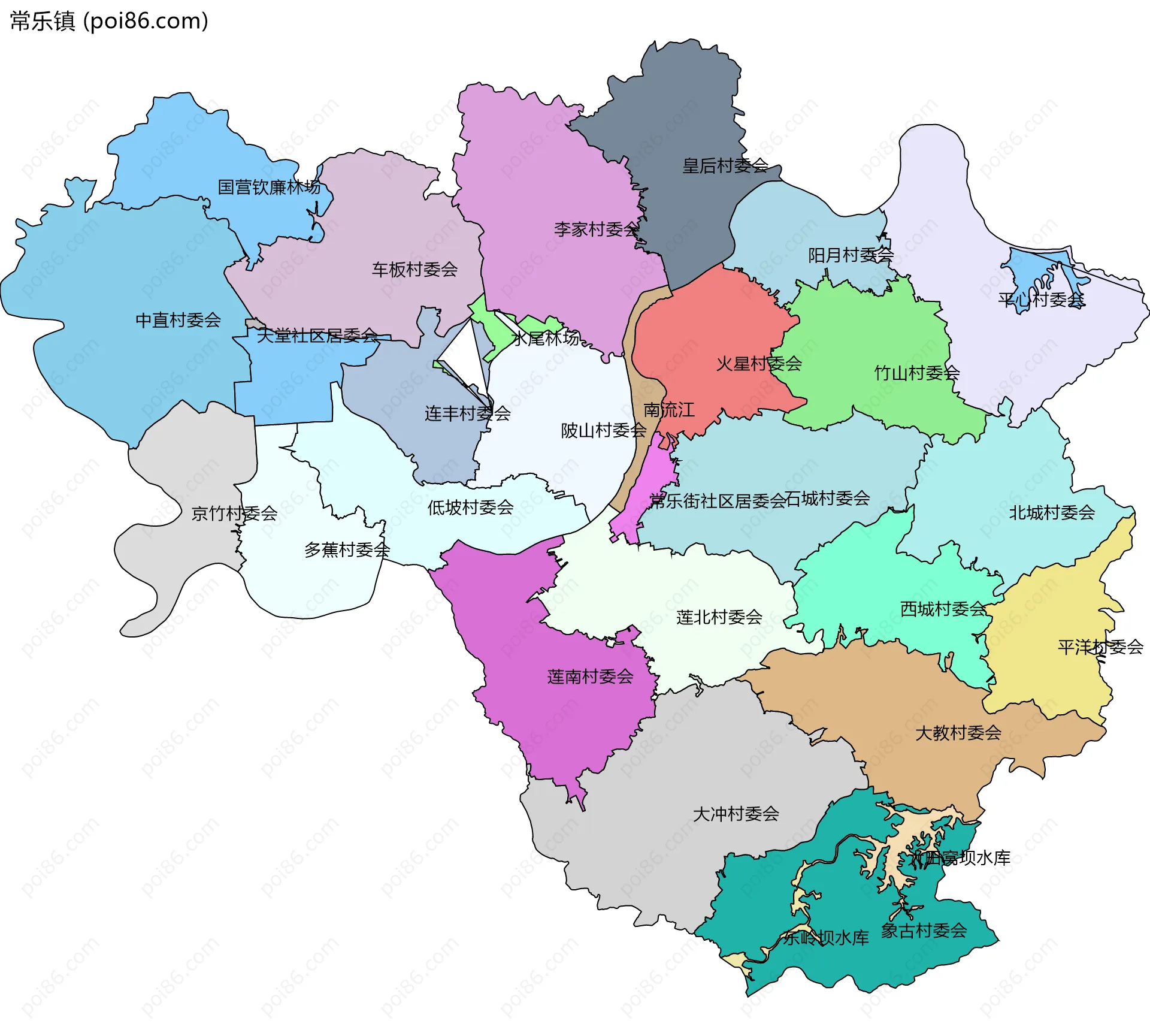 常乐镇边界地图(五级行政区划)