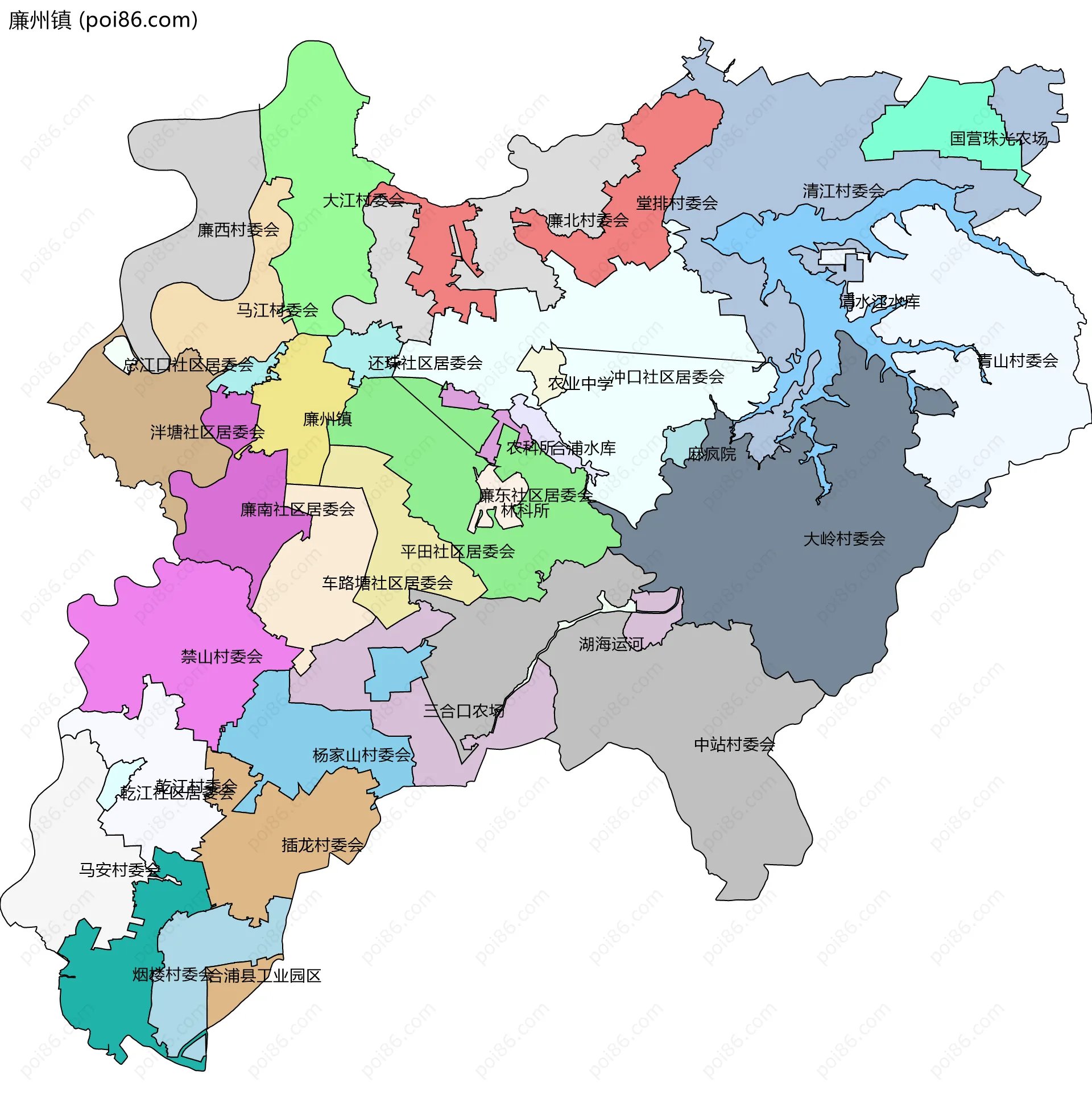 廉州镇边界地图(五级行政区划)