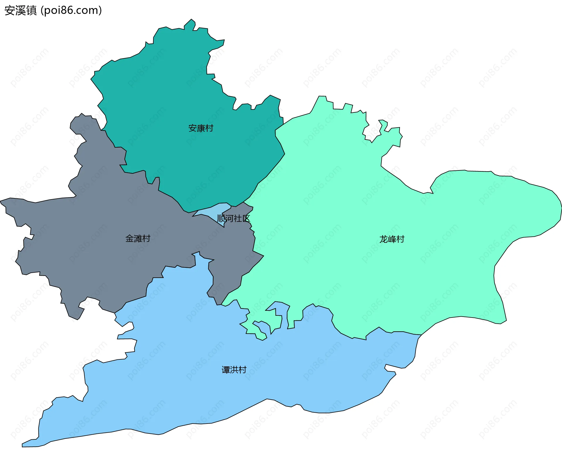 安溪镇边界地图(五级行政区划)