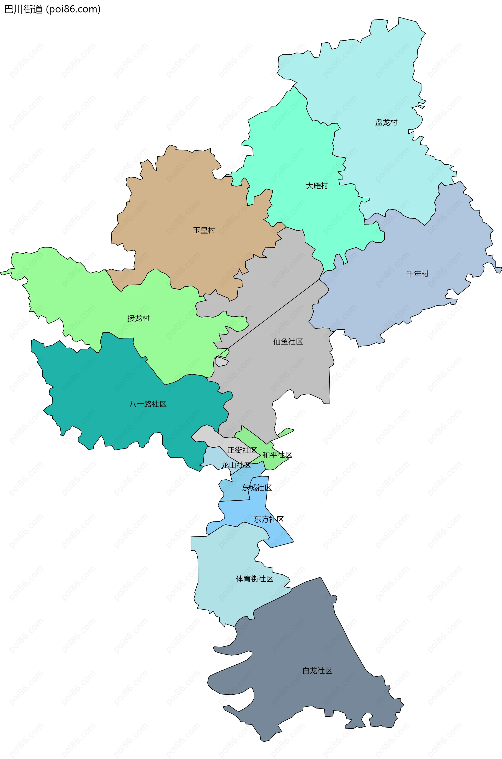 巴川街道边界地图(五级行政区划)