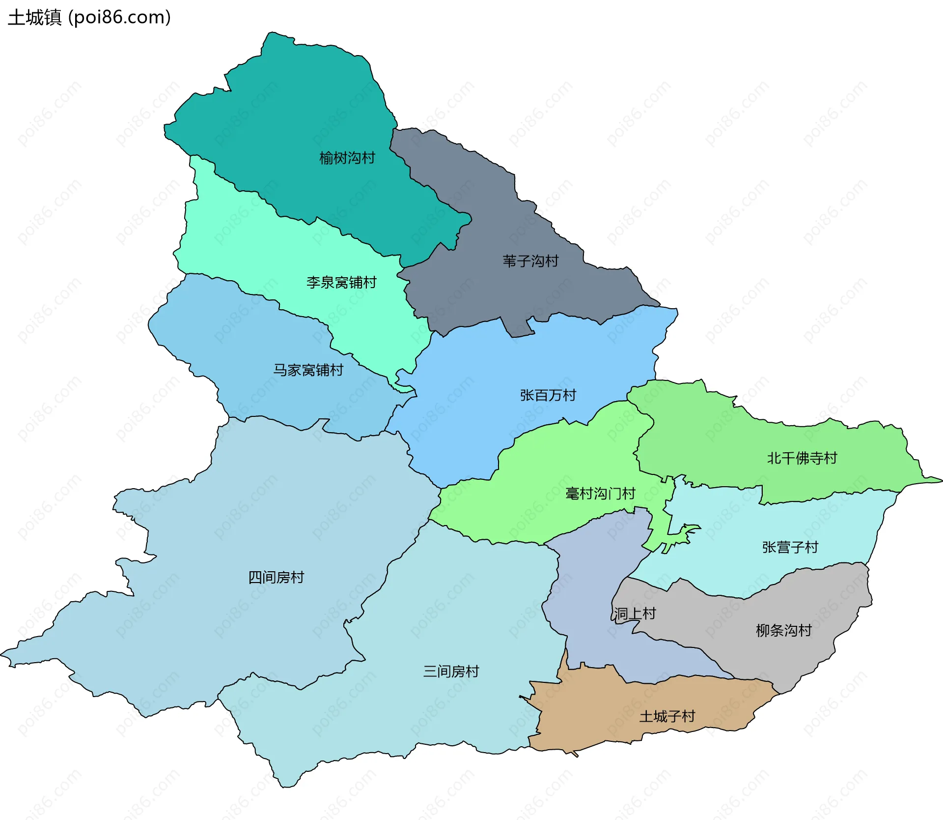 土城镇边界地图(五级行政区划)