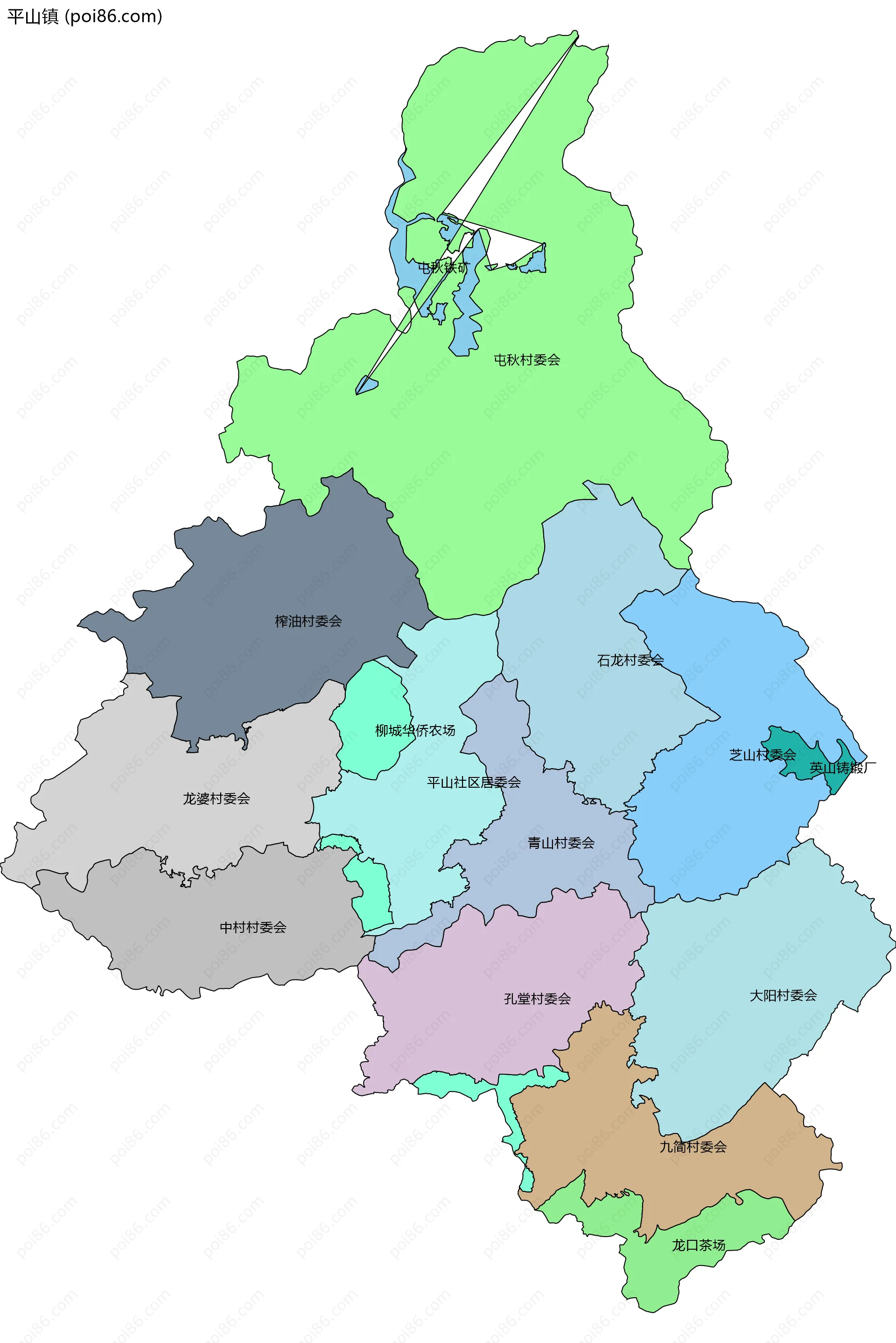 平山镇边界地图(五级行政区划)