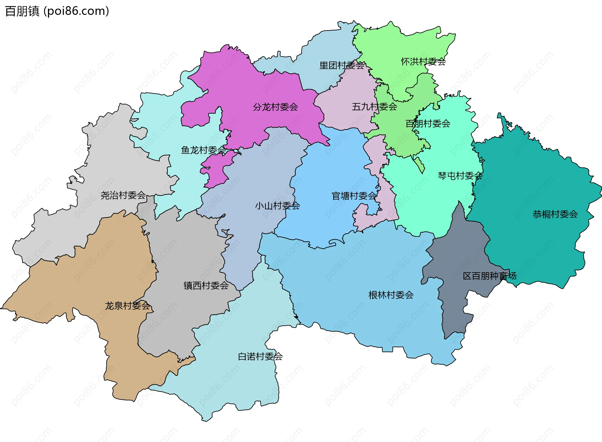百朋镇边界地图(五级行政区划)