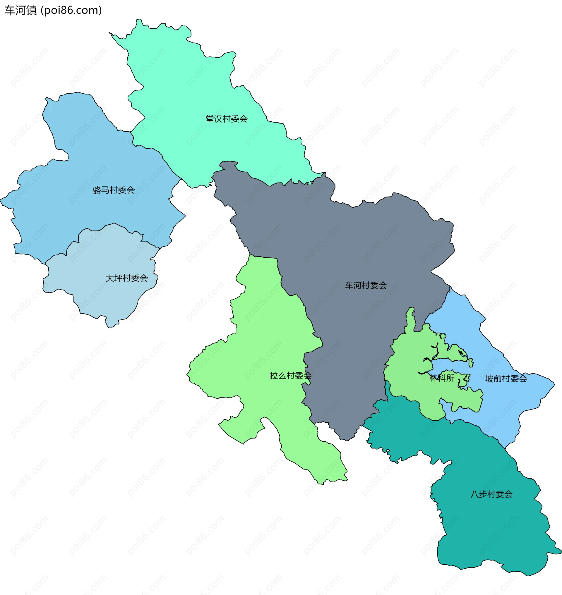 车河镇边界地图(五级行政区划)