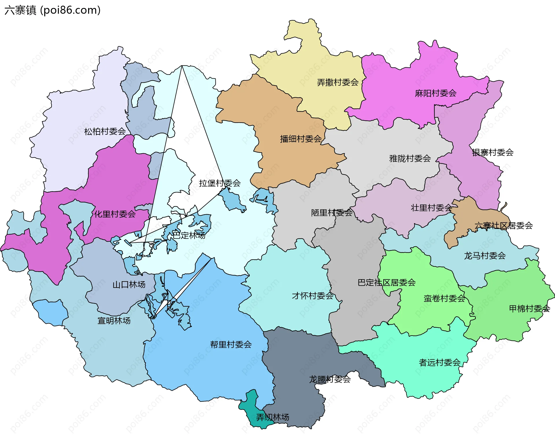 六寨镇边界地图(五级行政区划)