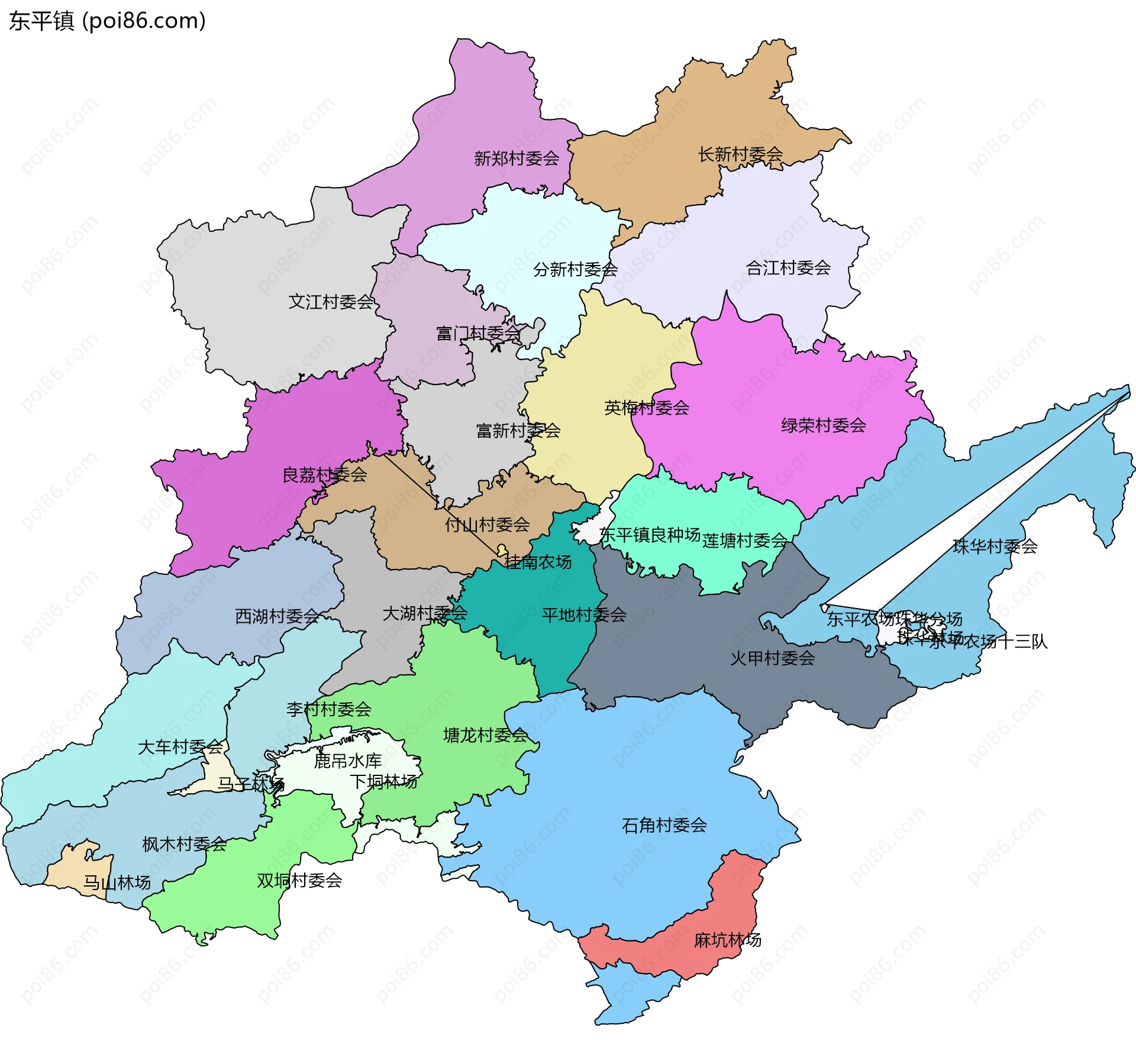 东平镇边界地图(五级行政区划)