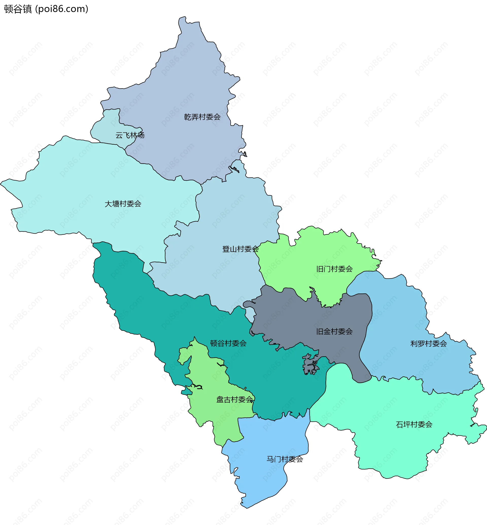 顿谷镇边界地图(五级行政区划)