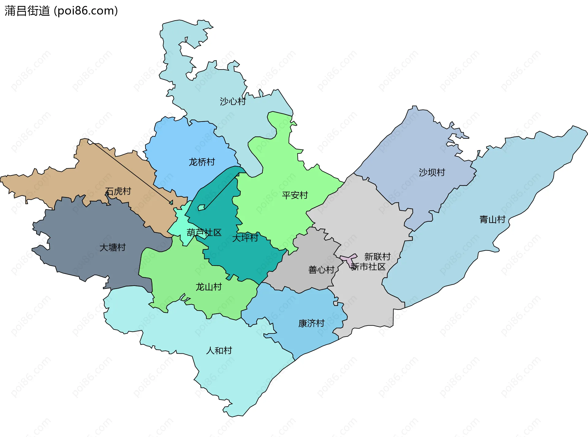 蒲吕街道边界地图(五级行政区划)