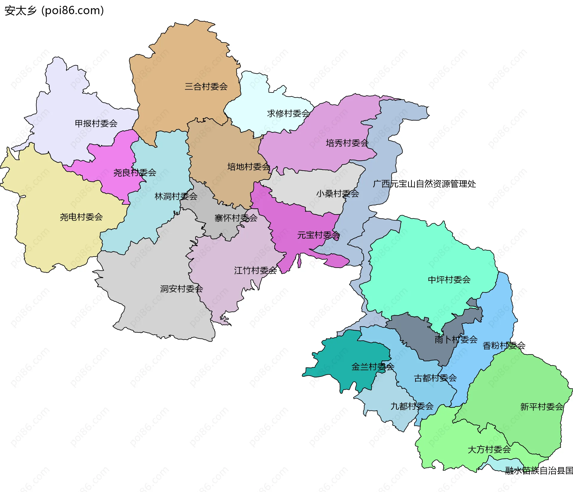 安太乡边界地图(五级行政区划)