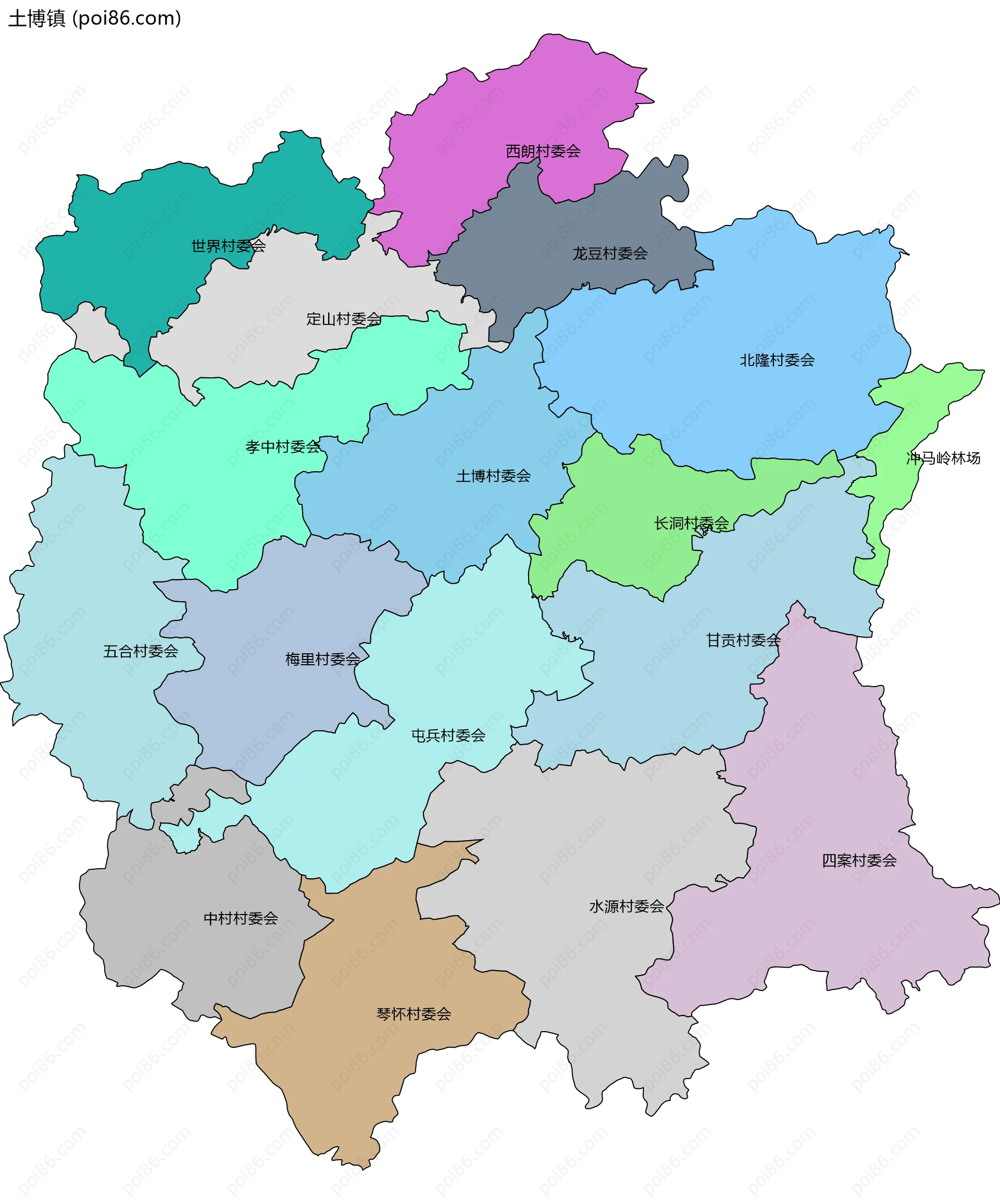 土博镇边界地图(五级行政区划)