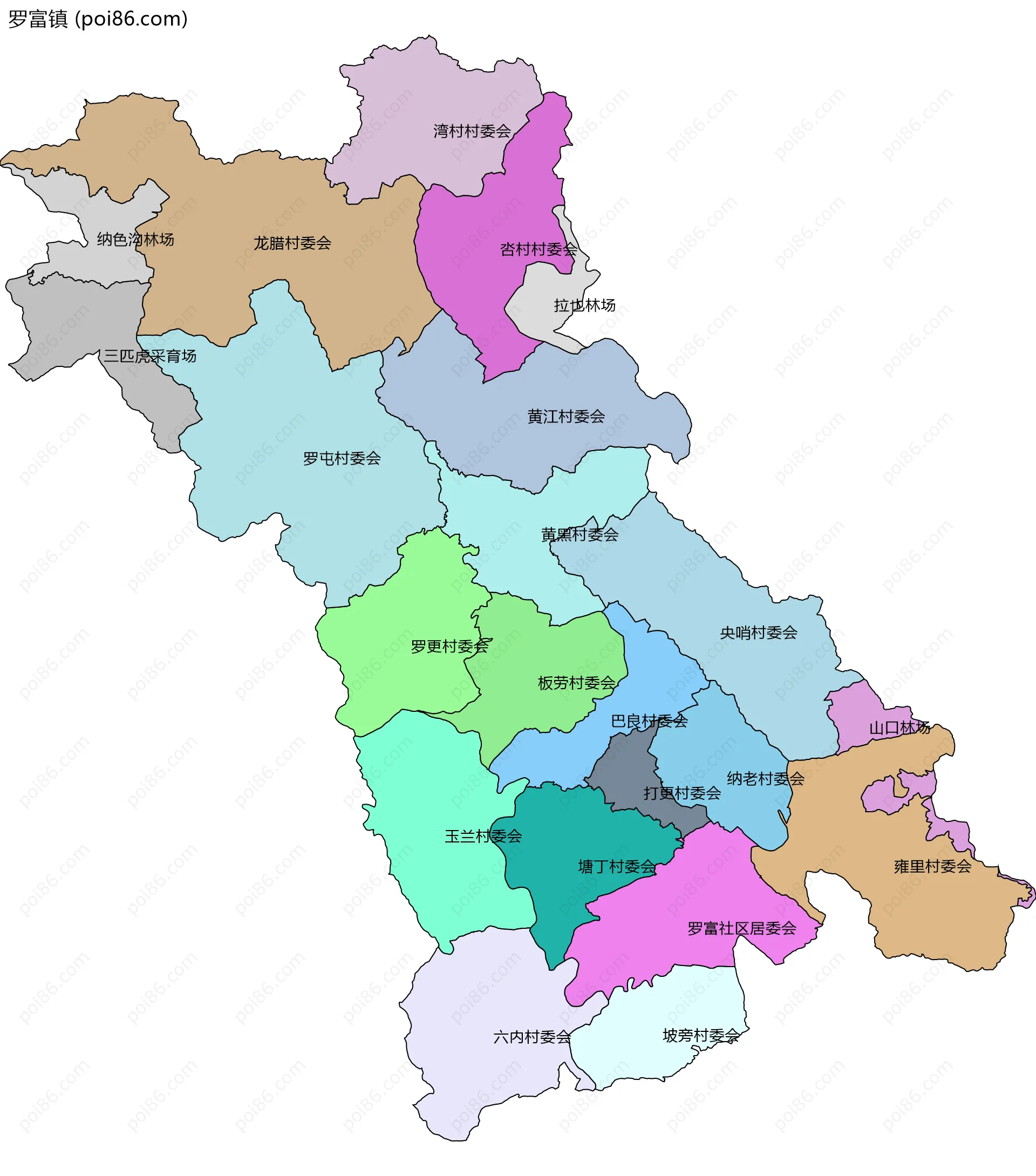 罗富镇边界地图(五级行政区划)